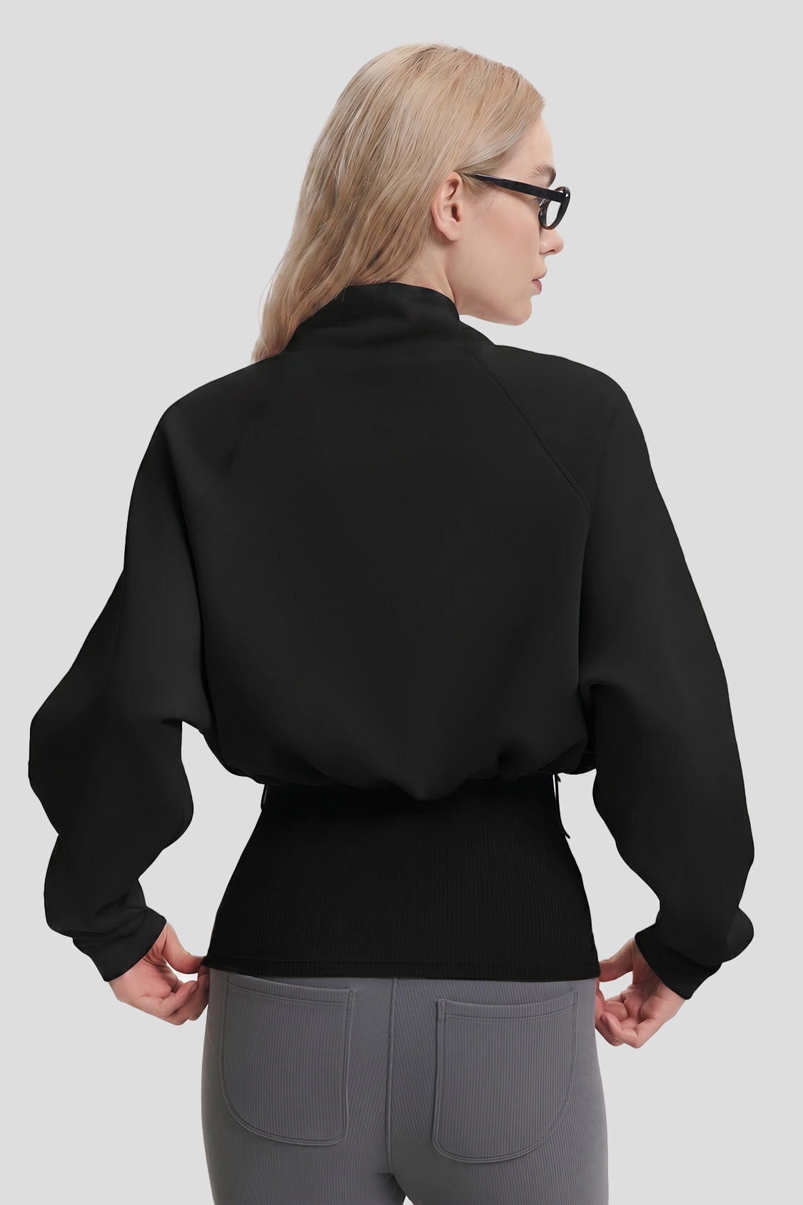 Sudadera entallada de doble capa con media cremallera para mujer HE022