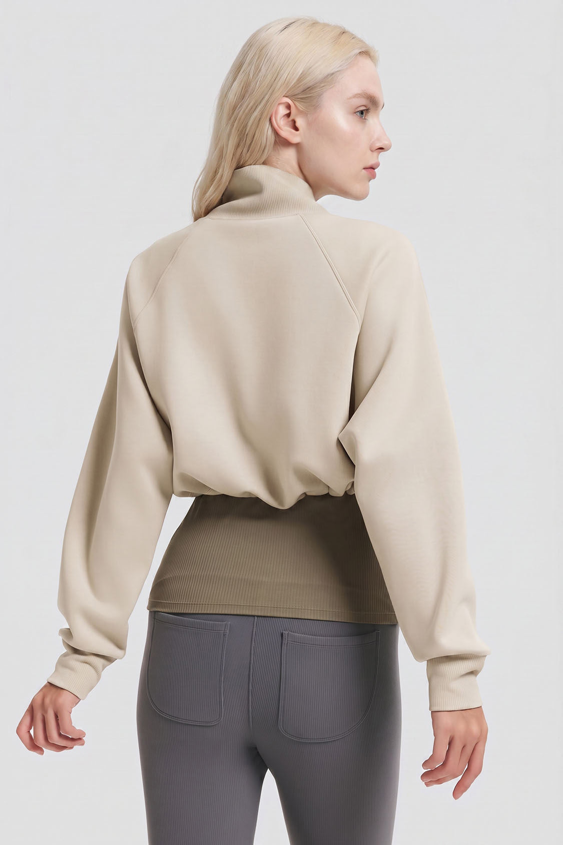 Sudadera entallada de doble capa con media cremallera para mujer HE022