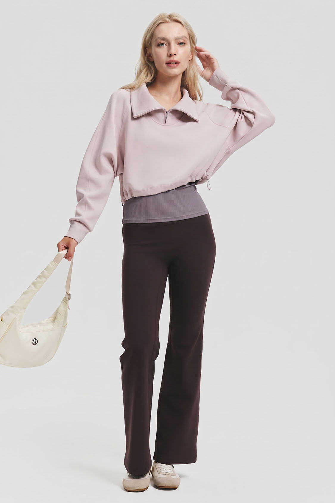 Sudadera entallada de doble capa con media cremallera para mujer HE022