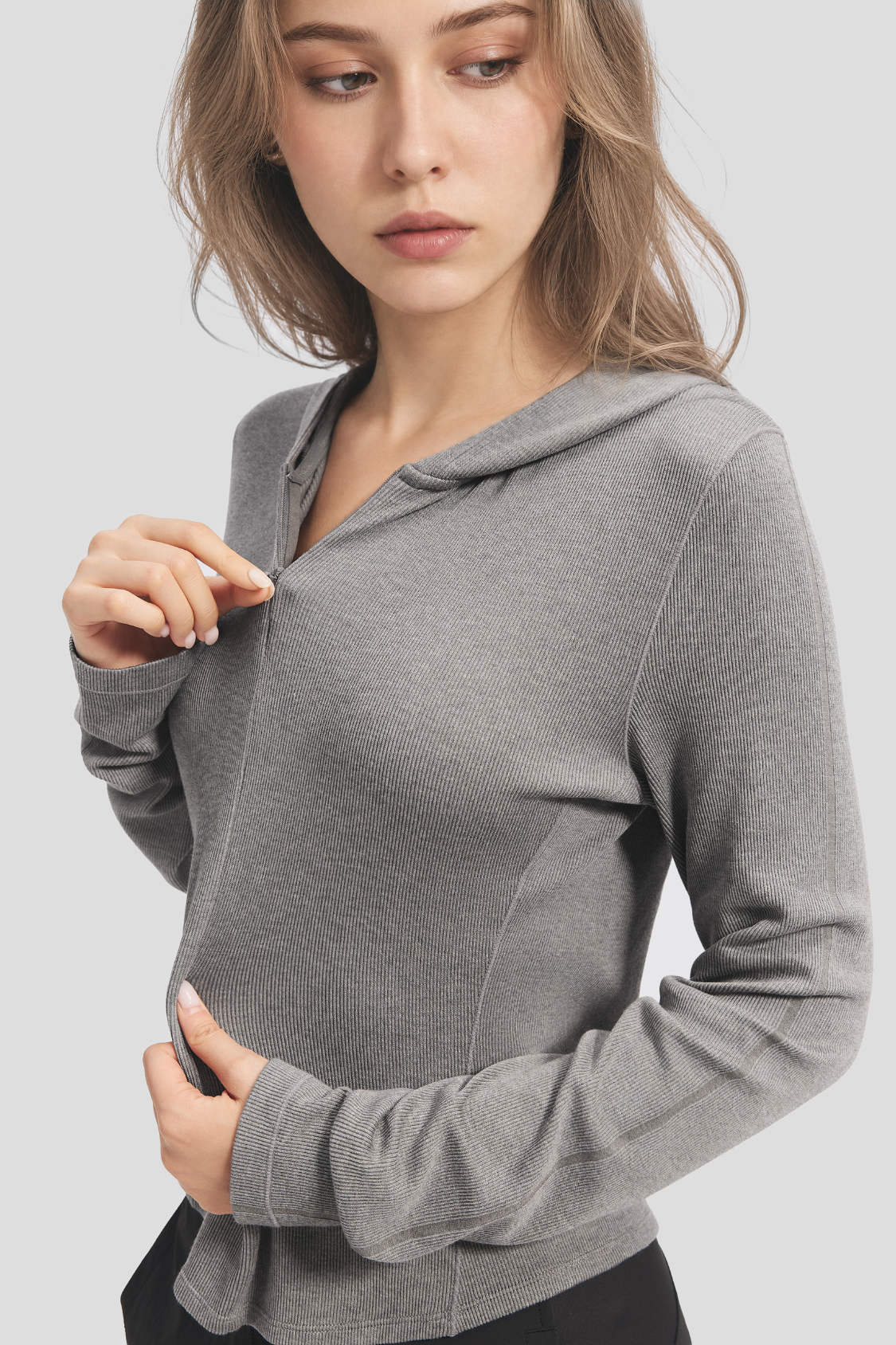 Women's High-Stretch Seamless Knit Hooded Base Layer Top EL025