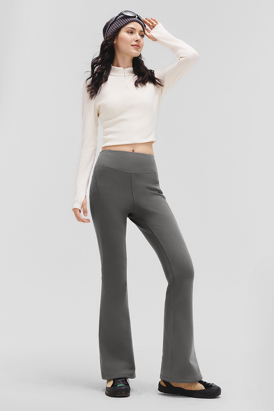 beneunder flareflex – women’s high-stretch thermal flare leggings #color_deep gray