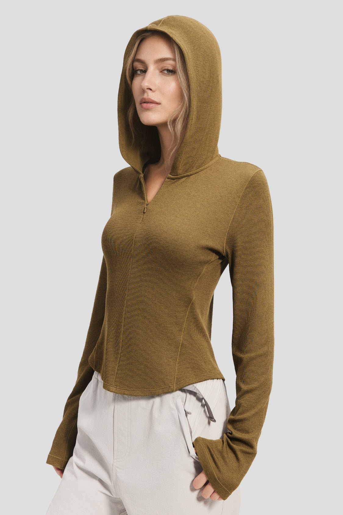 Women's High-Stretch Seamless Knit Hooded Base Layer Top EL025
