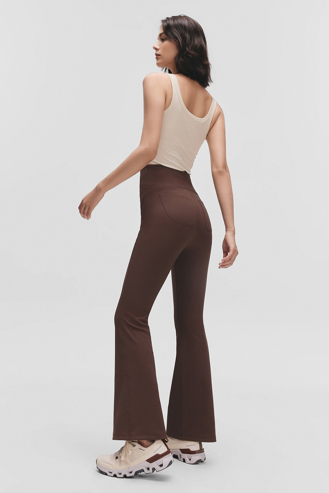 beneunder flexflare womens high stretch mini flare pants #color_brown