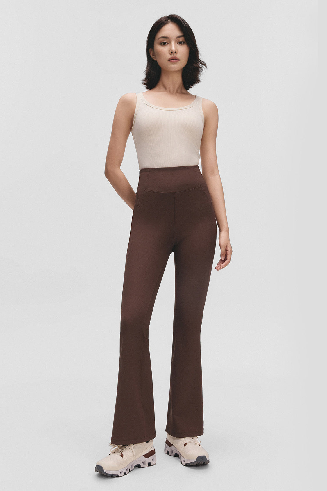 beneunder flexflare womens high stretch mini flare pants #color_brown