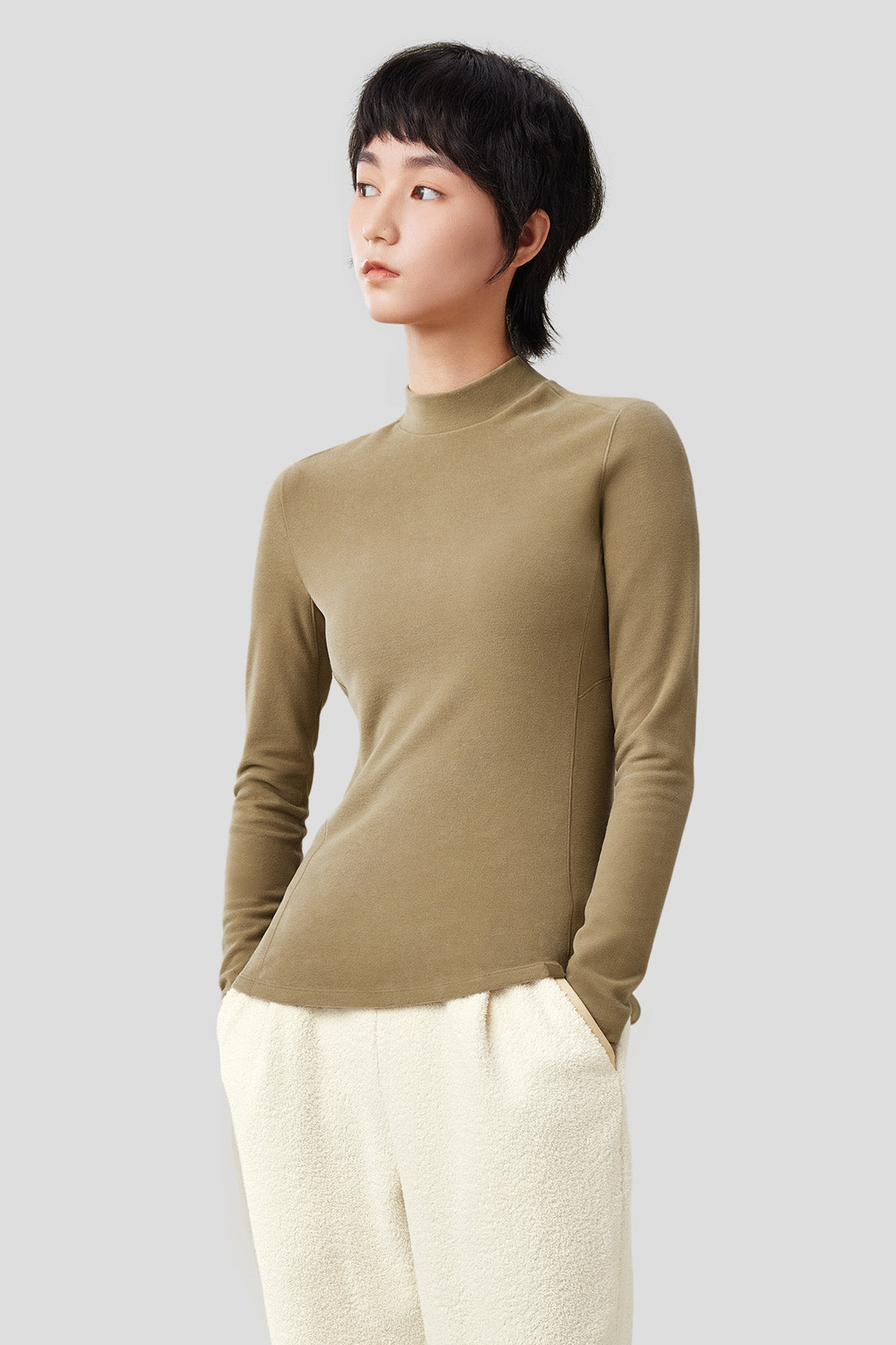 beneunder women's mid-warm half turtle-neck fleece long-sleeve shirt #color_truffle brown