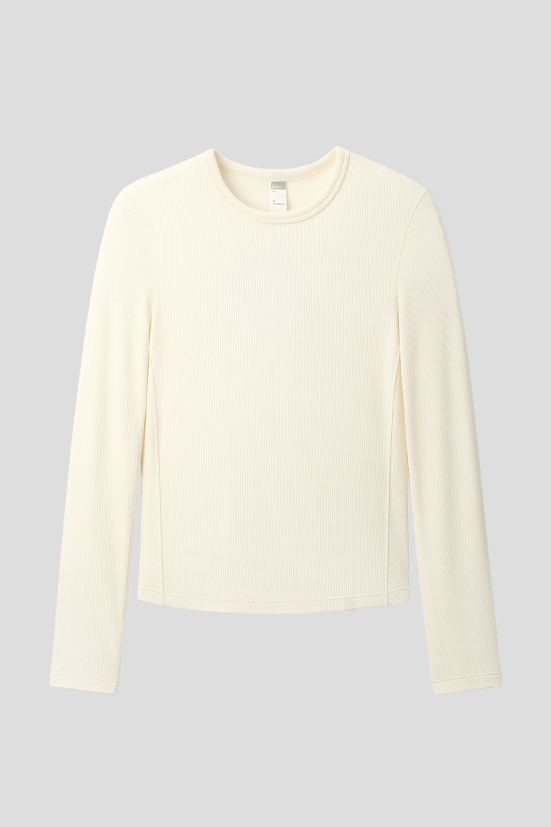 beneunder flexease womens lightweight ribbed base layer top crew neck#color_beige