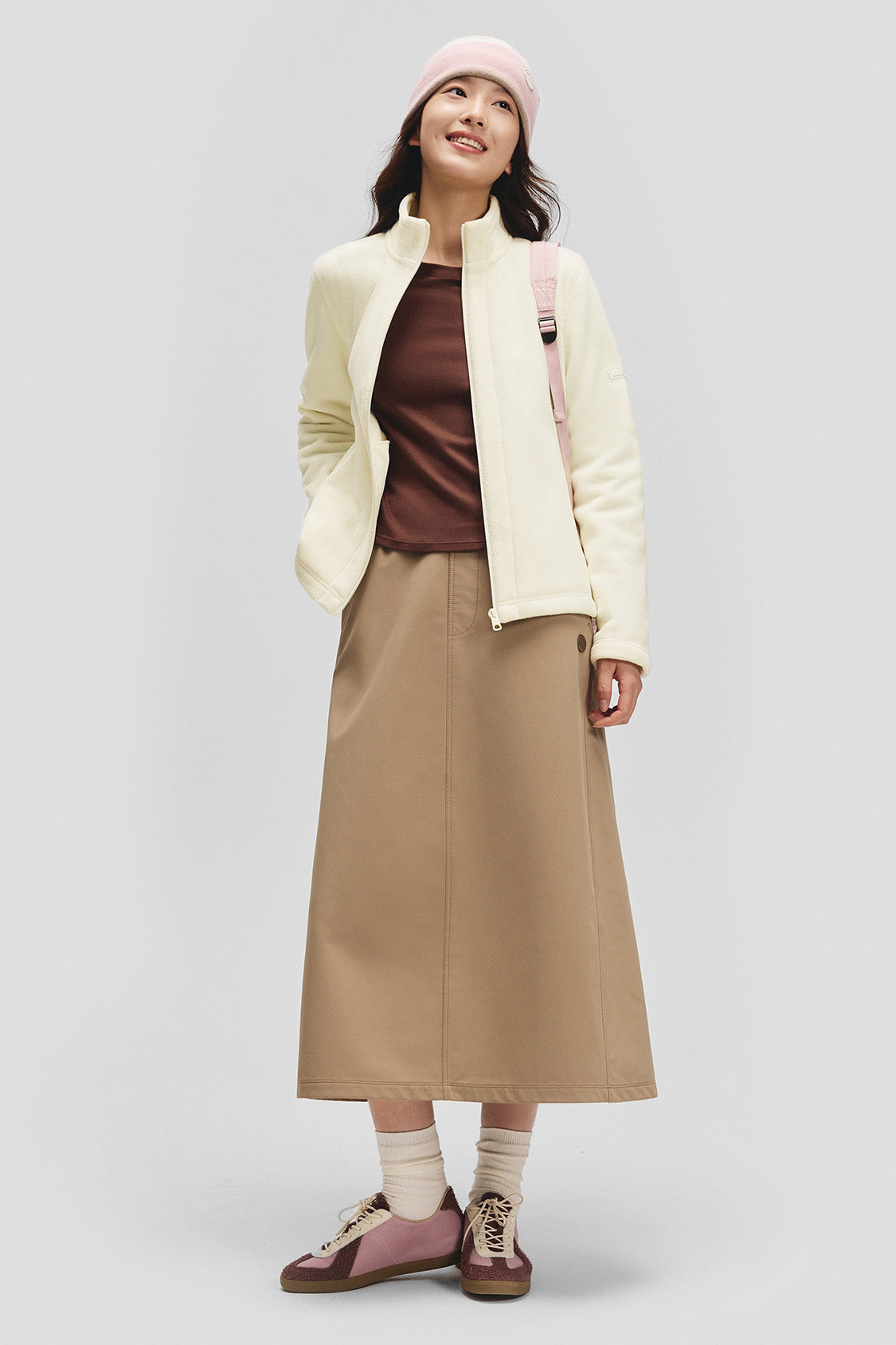 beneunder slimtherm womens light warmth slim fit fleece jacket#color_beige