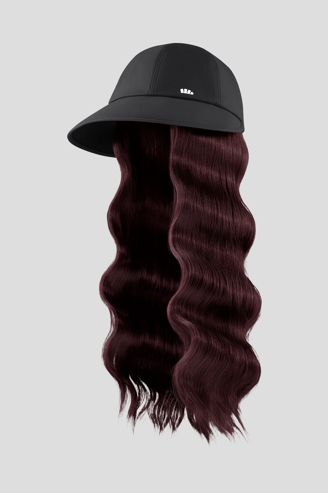 women's puffi-hair sun shield cap with 3d ventilation dome #color_black cap with wine red waves