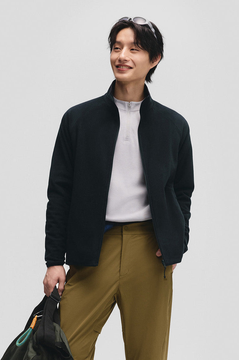 beneunder flipheat mens light warmth reversible fleece jacket #color_black