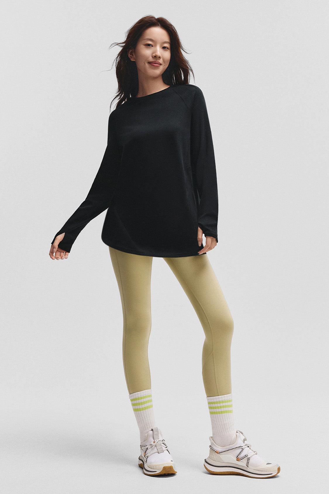 beneunder gopod womens memory cotton stretch long sleeve tee#color_black