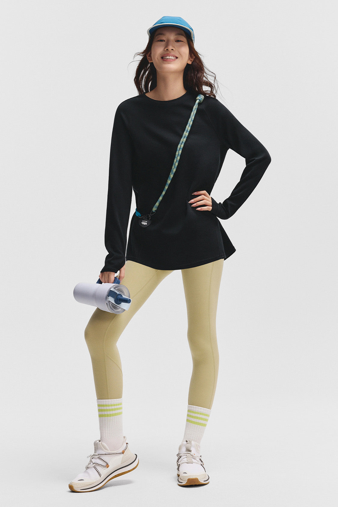 beneunder gopod womens memory cotton stretch long sleeve tee#color_black