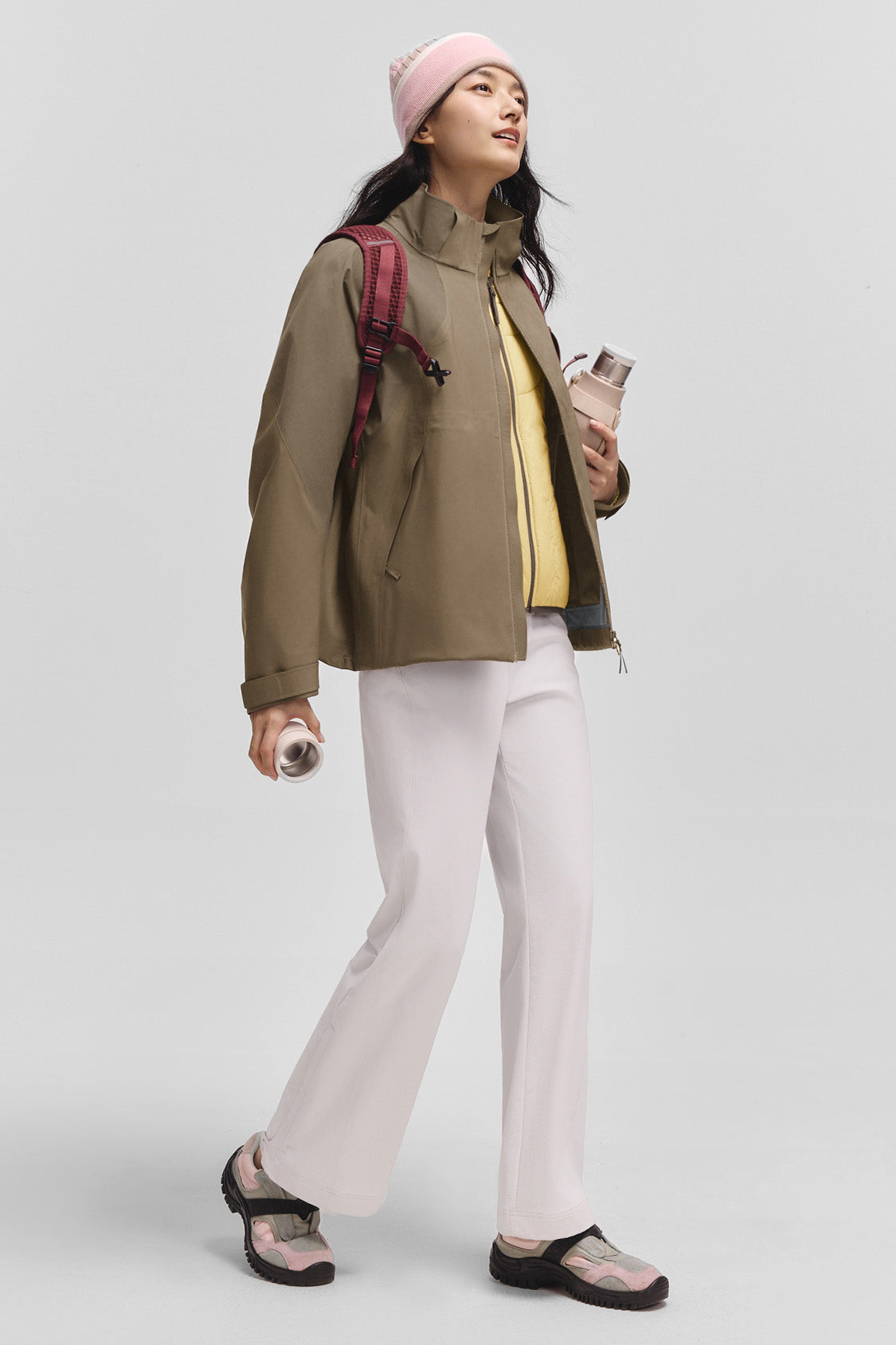 beneunder peakflex – women’s stretch insulated shell jacket (removable hood, warm liner) #color_brown