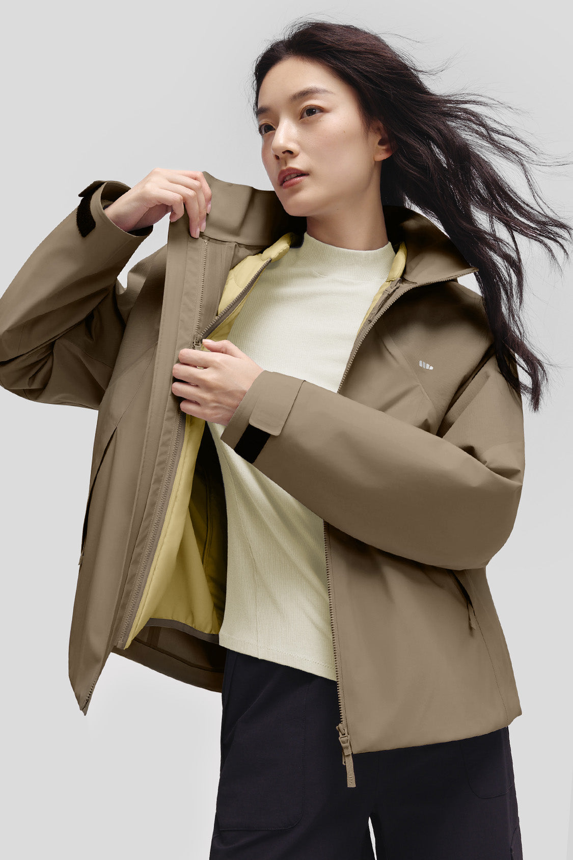 beneunder peakflex – women’s stretch insulated shell jacket (removable hood, warm liner) #color_brown