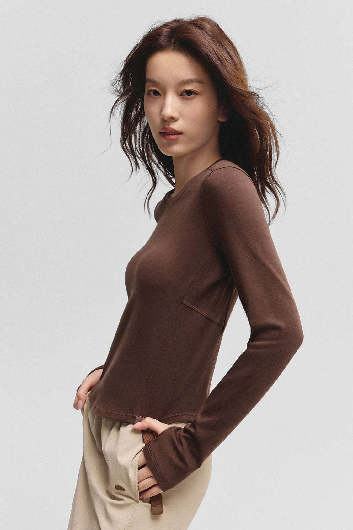 beneunder cozyflex womens stretch cotton long sleeve top#color_brown