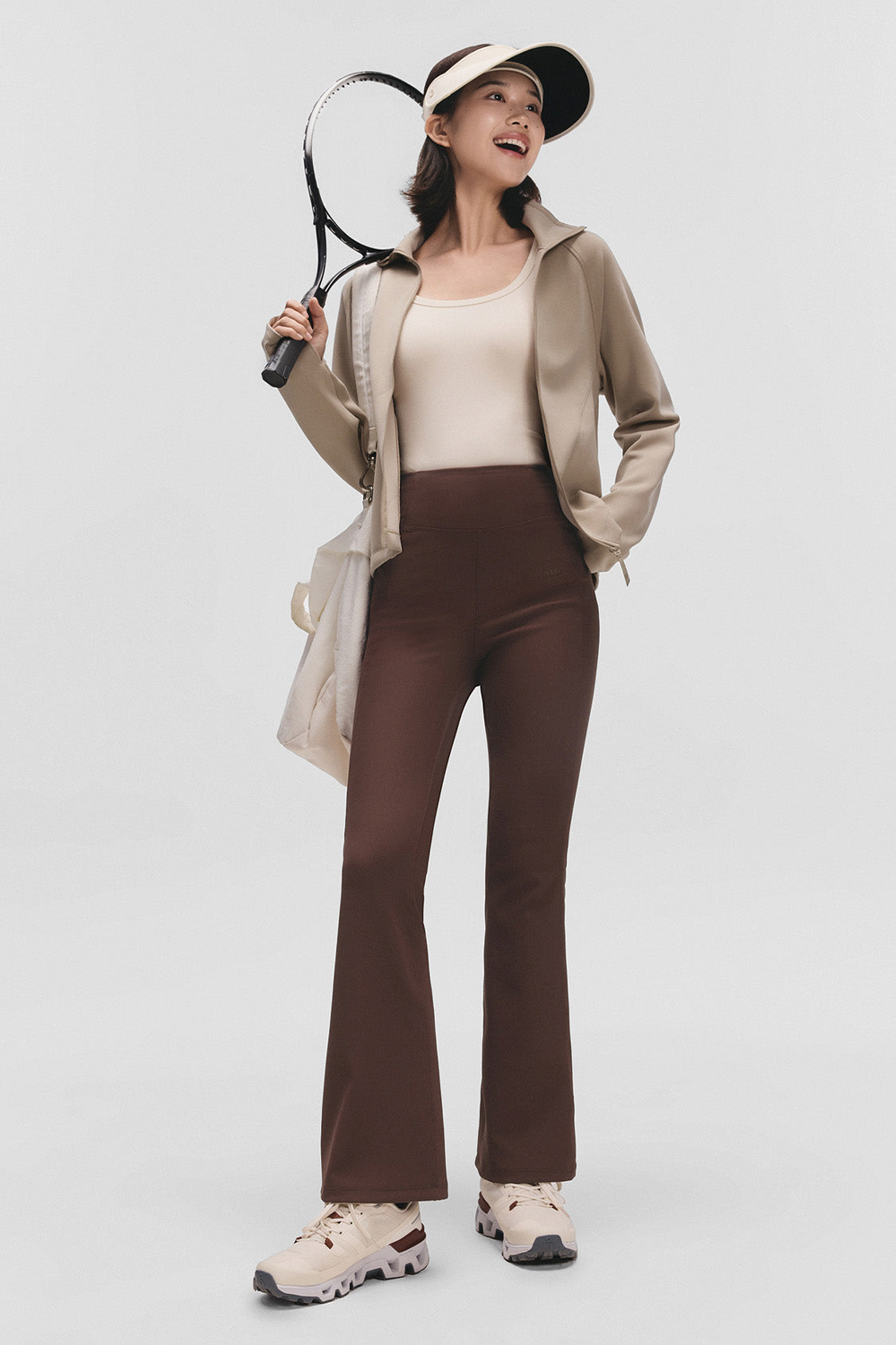 beneunder flexflare womens high stretch mini flare pants #color_brown