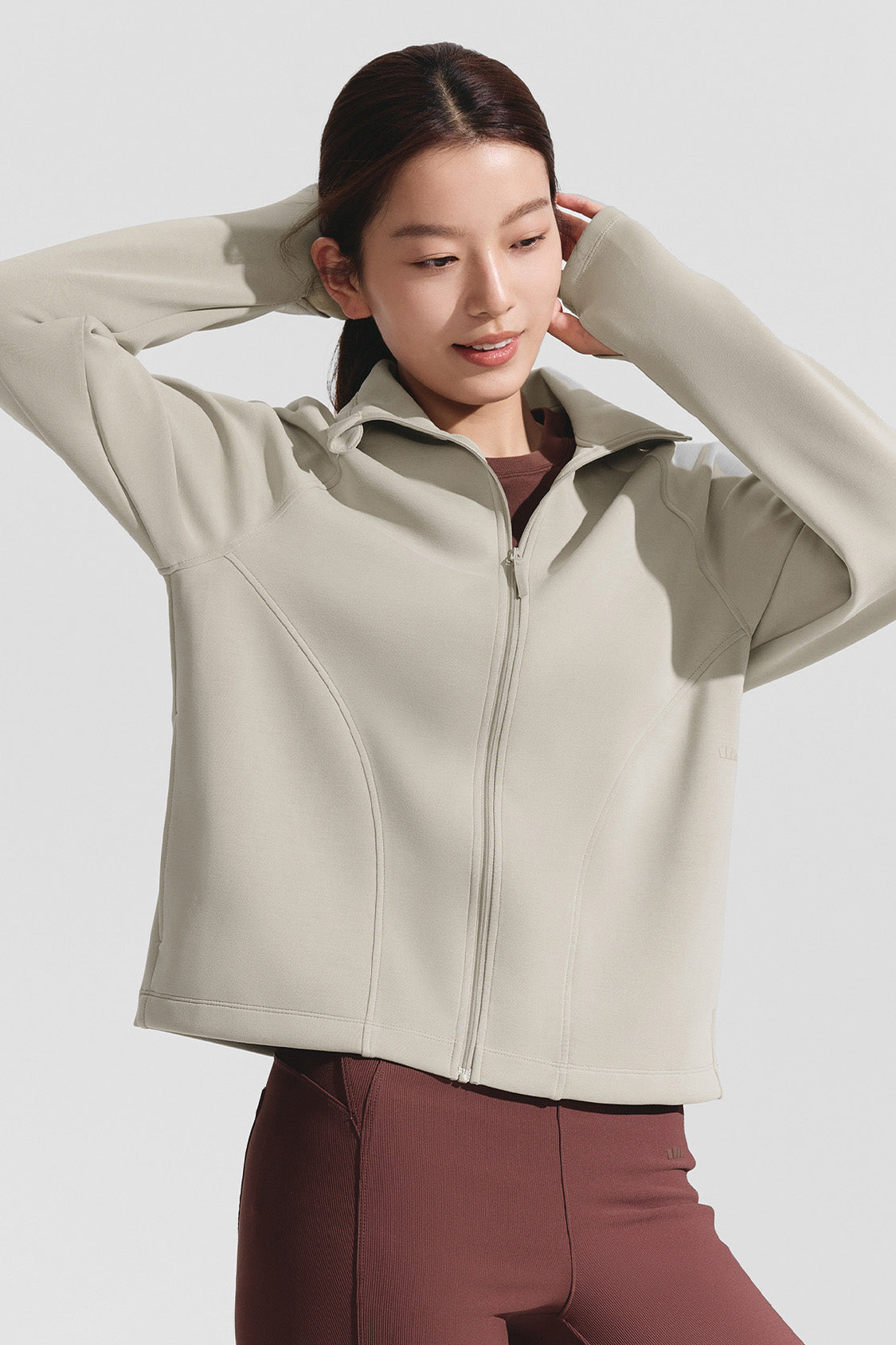 beneunder breezeshield womens high collar windproof sun jacket upf50#color_coffee