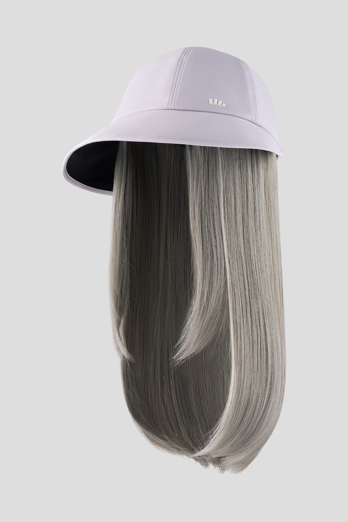 women's puffi-hair sun shield cap with 3d ventilation dome #color_cream lilac cap with silver highlighted hair