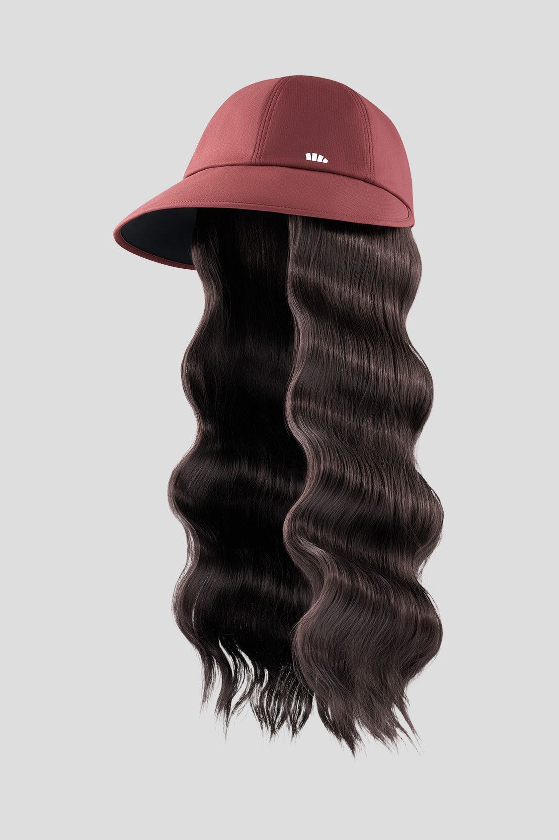 women's puffi-hair sun shield cap with 3d ventilation dome #color_crimson cap with rich brunette soft waves