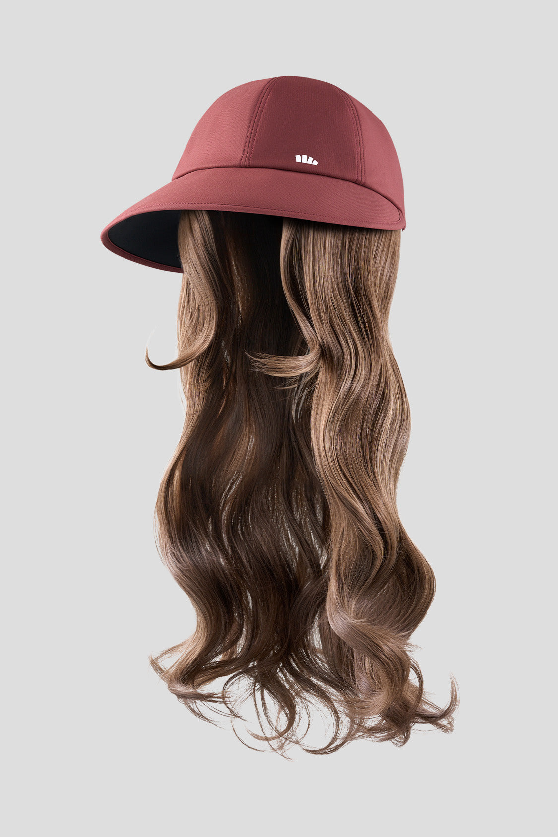 women's puffi-hair sun shield cap with 3d ventilation dome #color_crimson cap with toasted gold loose curls