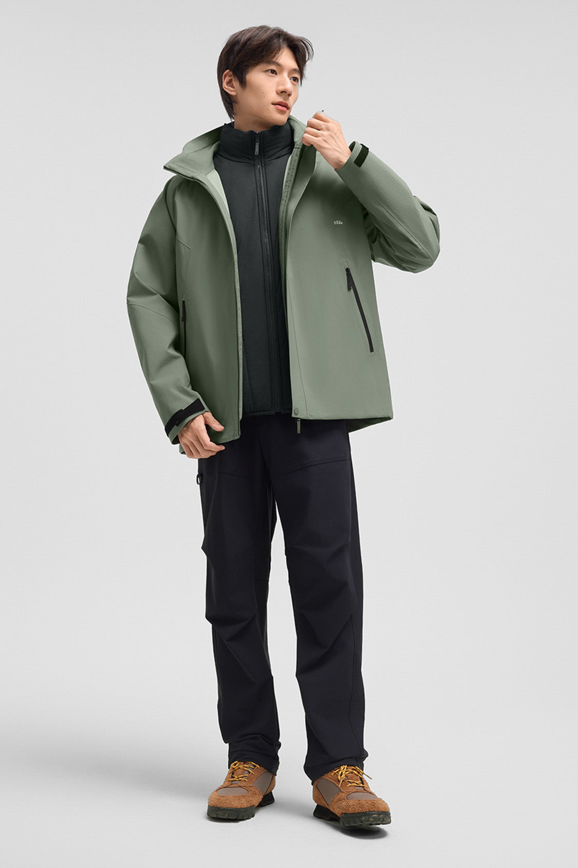 beneunder trailguard – men’s stretch insulated shell jacket (removable hood, warm liner) #color_green