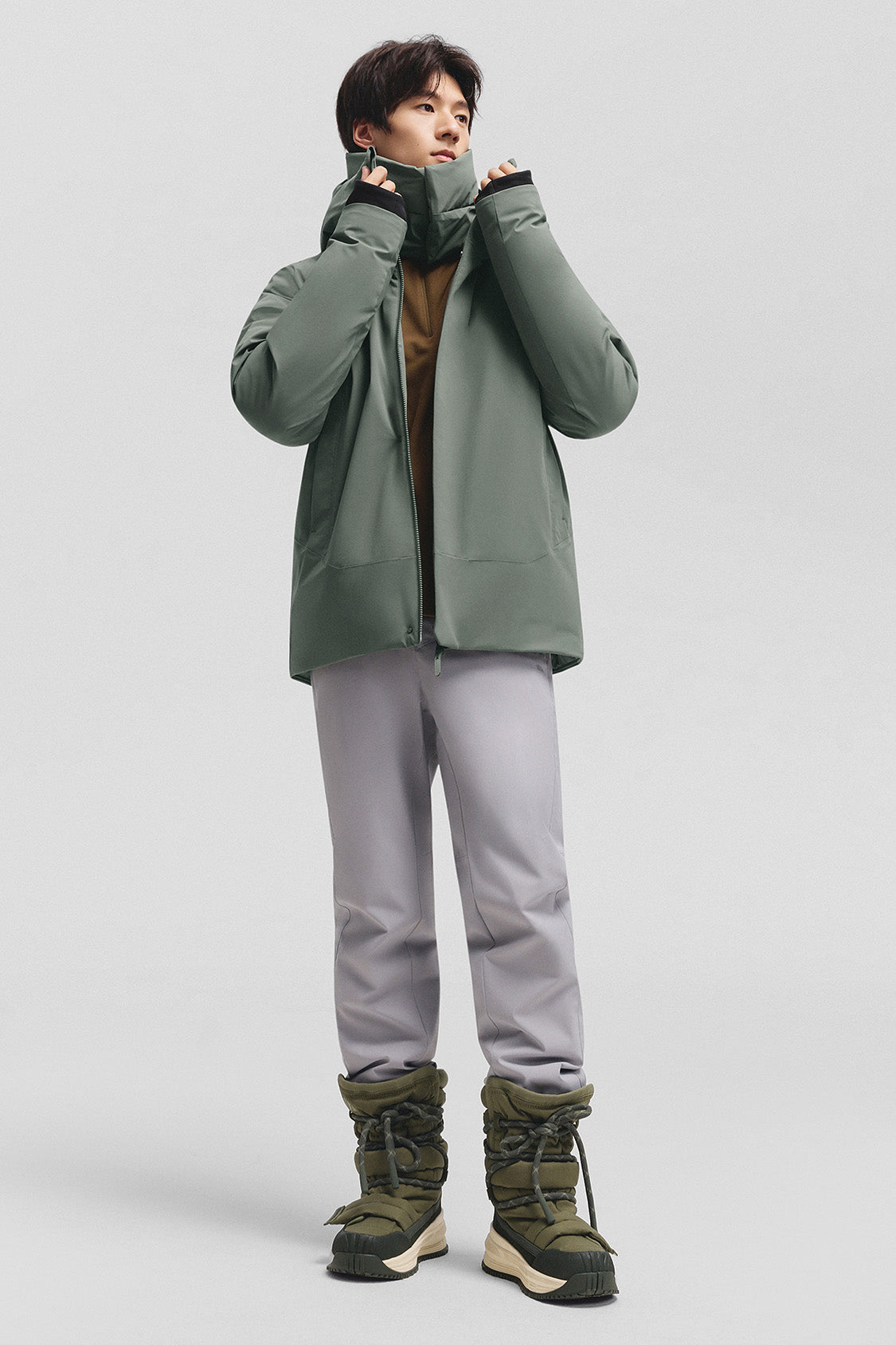 beneunder frostfort – men’s full-protection boxy down jacket (extra warm, long sleeve) #color_green