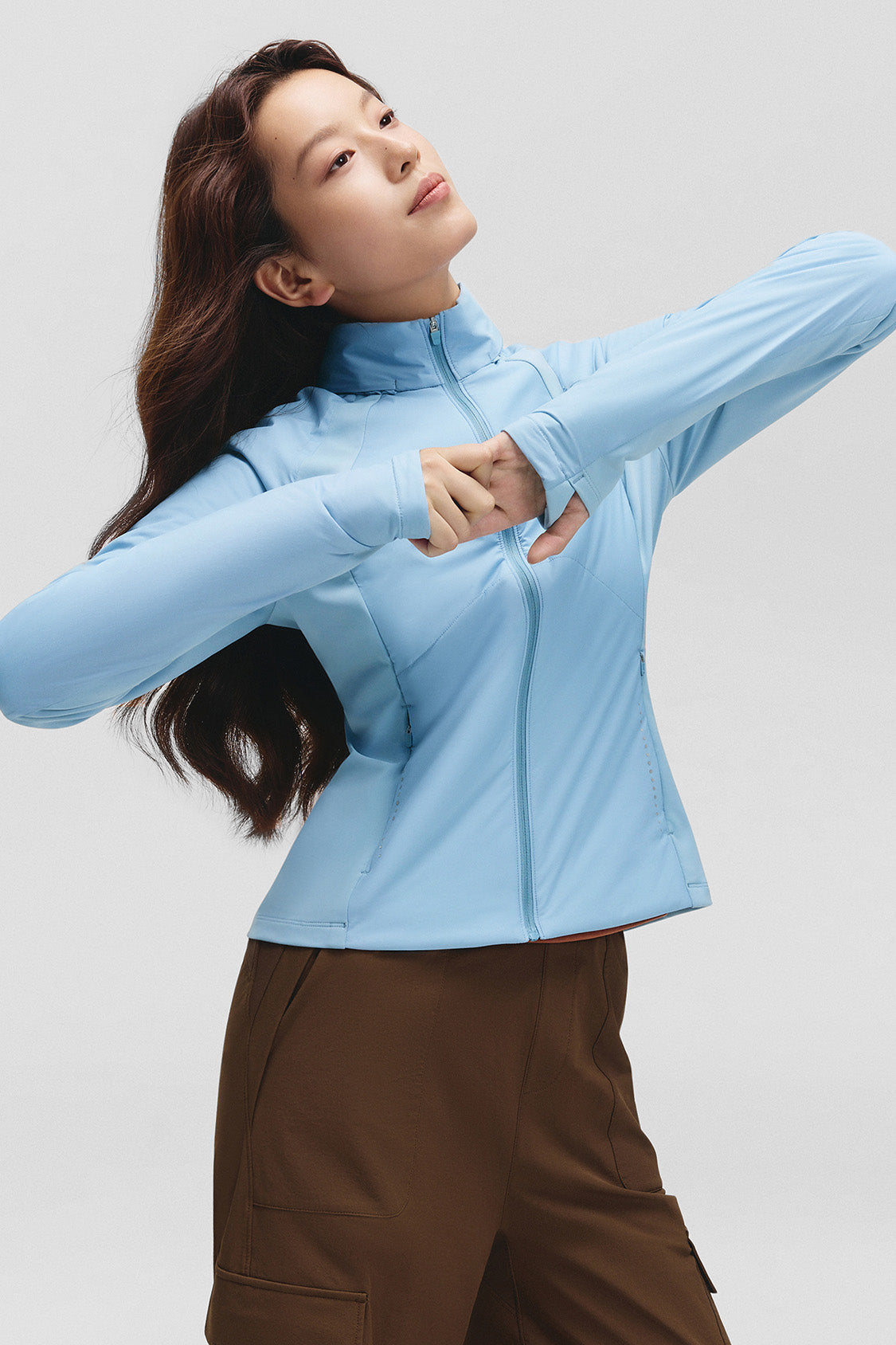 beneunder hoodmotion womens medium warmth hooded stretch fleece jacket #color_light blue