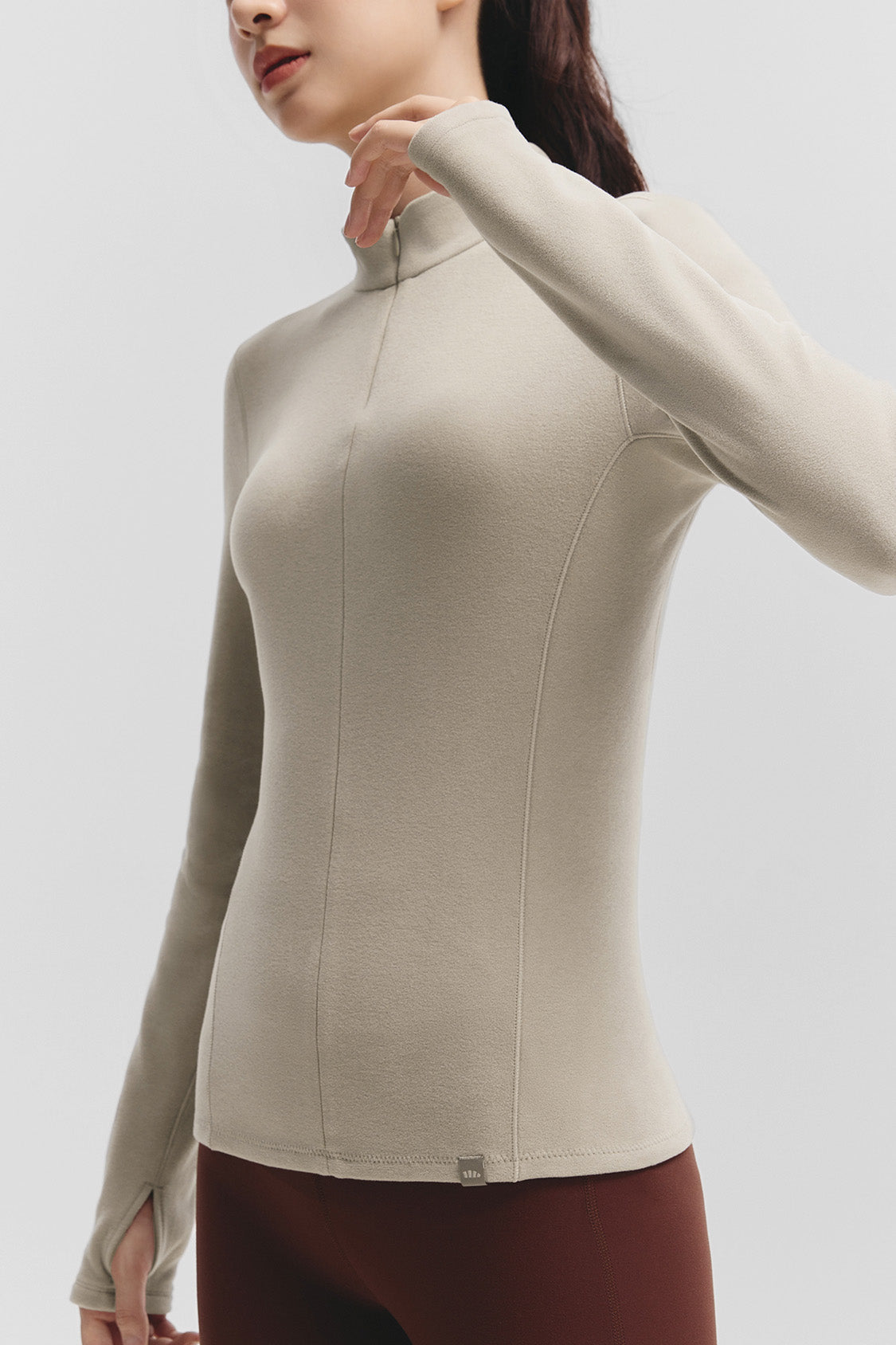 beneunder glacierzip womens medium warmth half zip fleece base layer #color_light brown