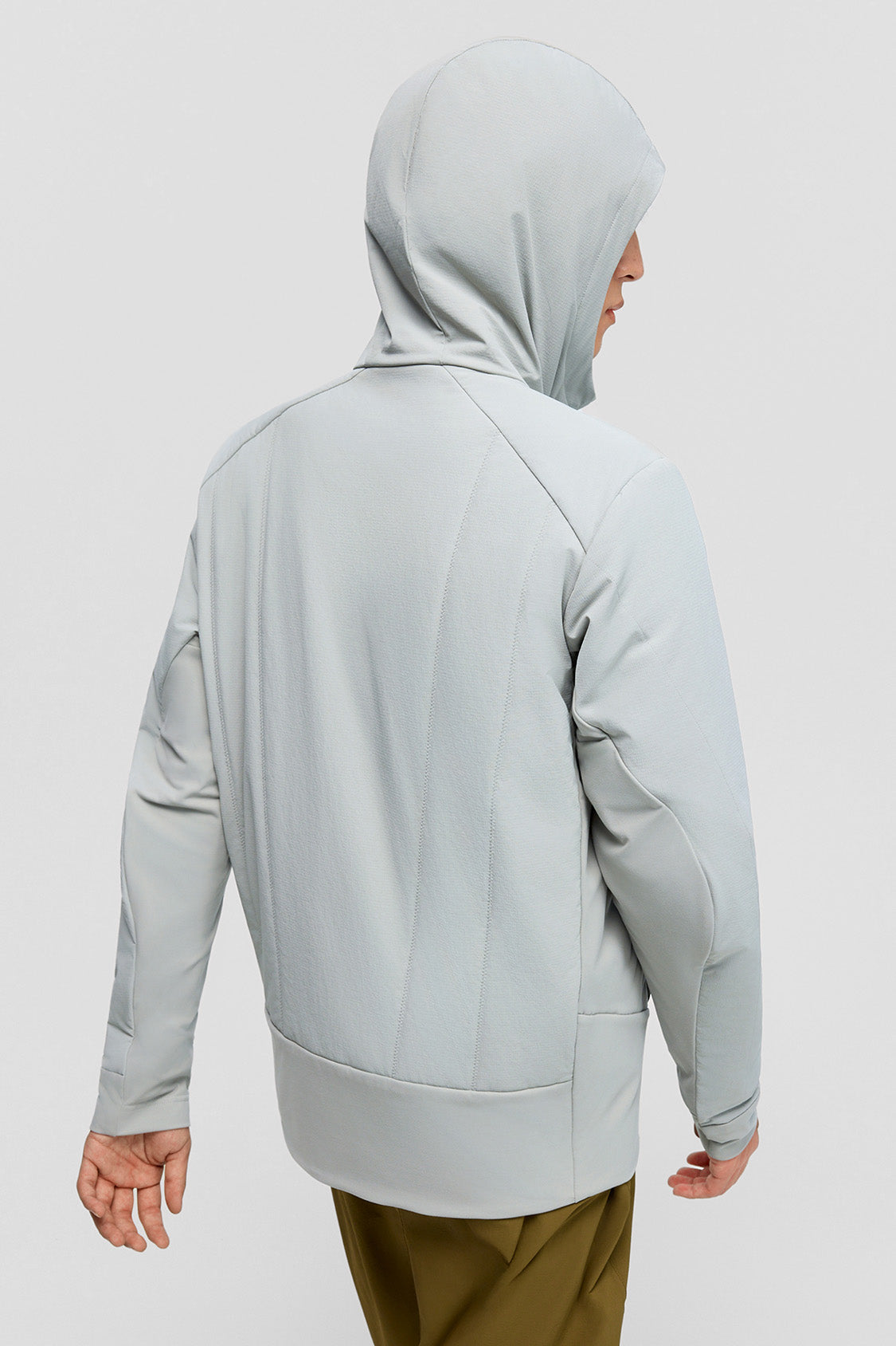 beneunder hoodflex mens medium warmth hooded stretch fleece vest #color_light gray