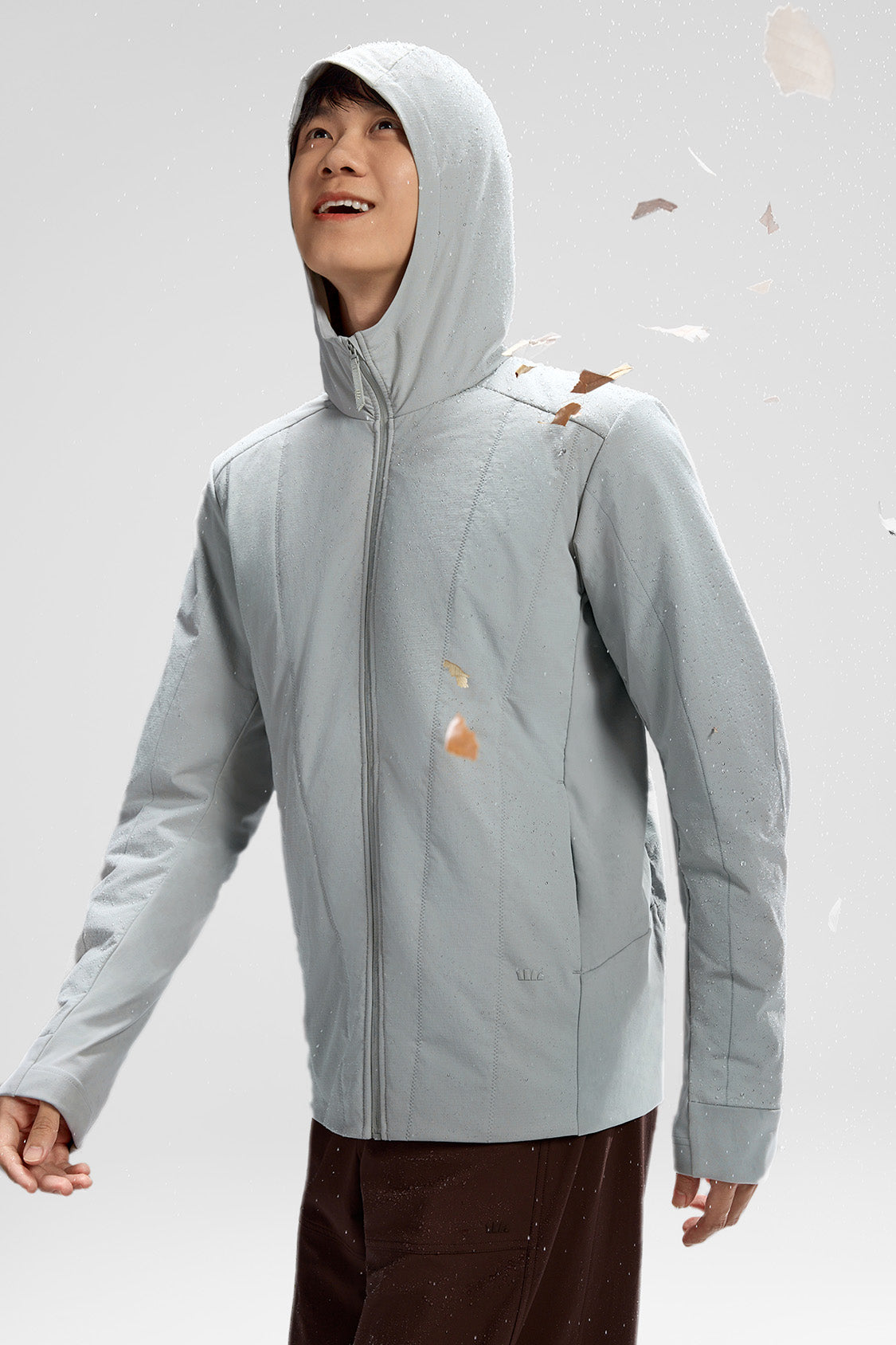 beneunder hoodflex mens medium warmth hooded stretch fleece vest #color_light gray