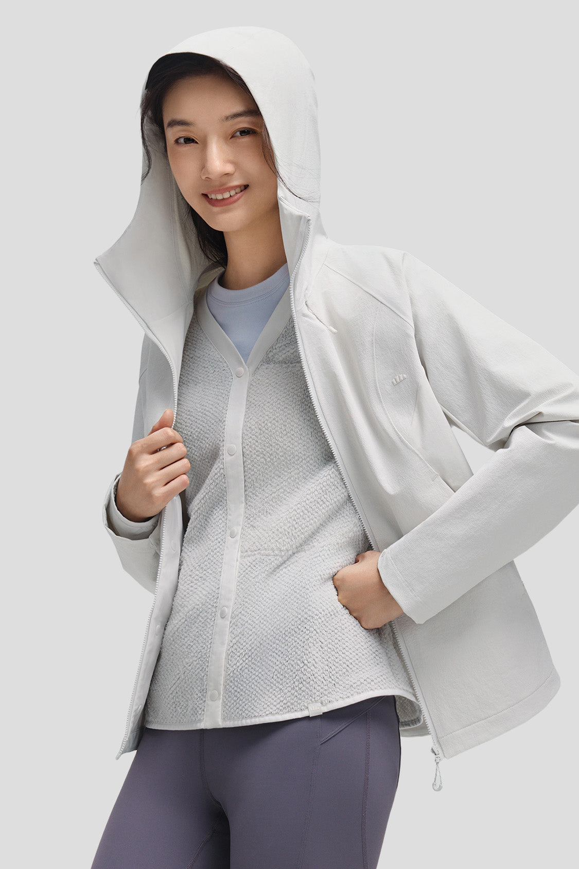 beneunder tritherm womens medium warmth 3 in 1 softshell down jacket #color_light gray