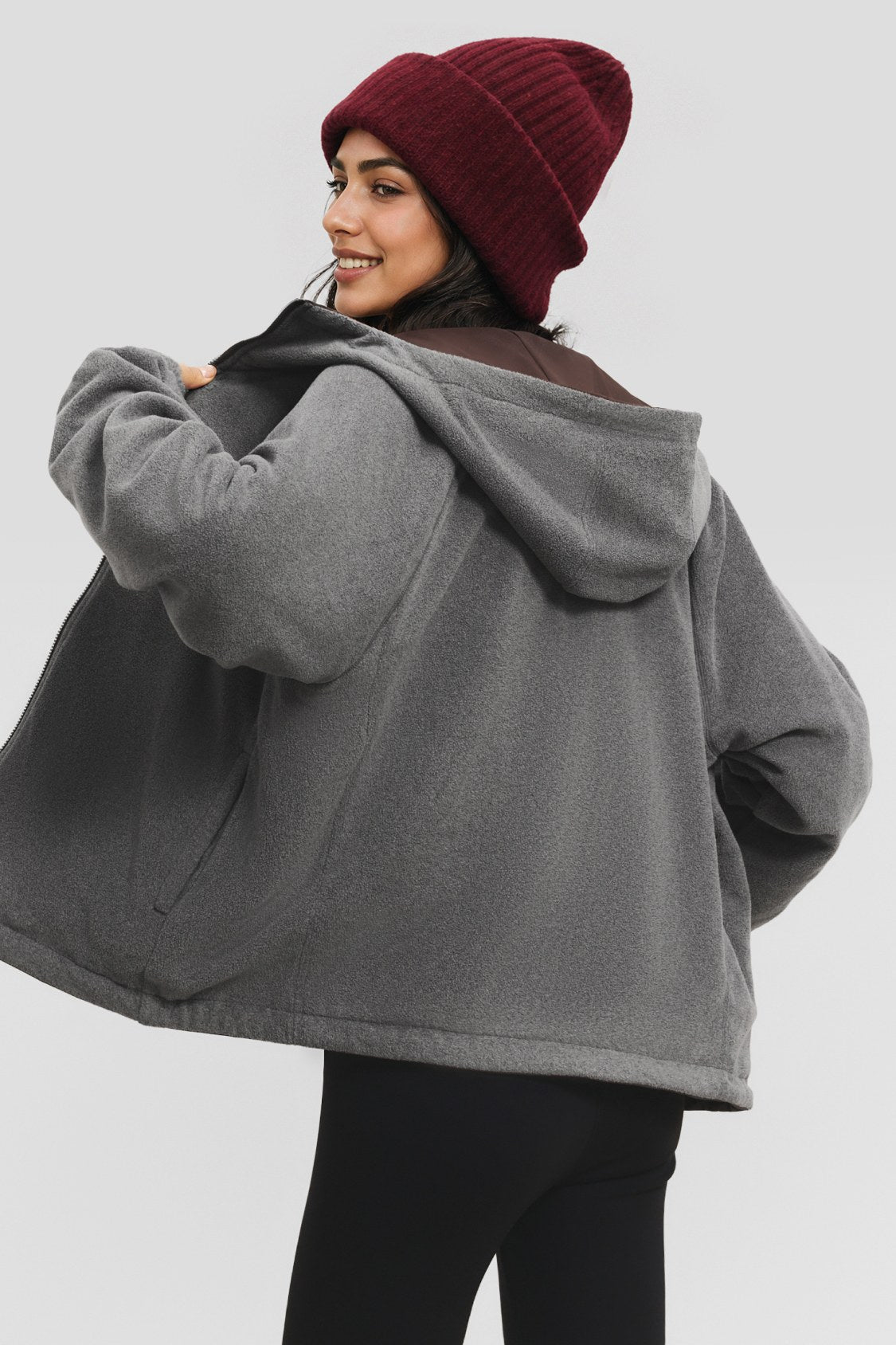 Veste réversible à capuche pour femme en polaire micro (chaleur moyenne) PM030