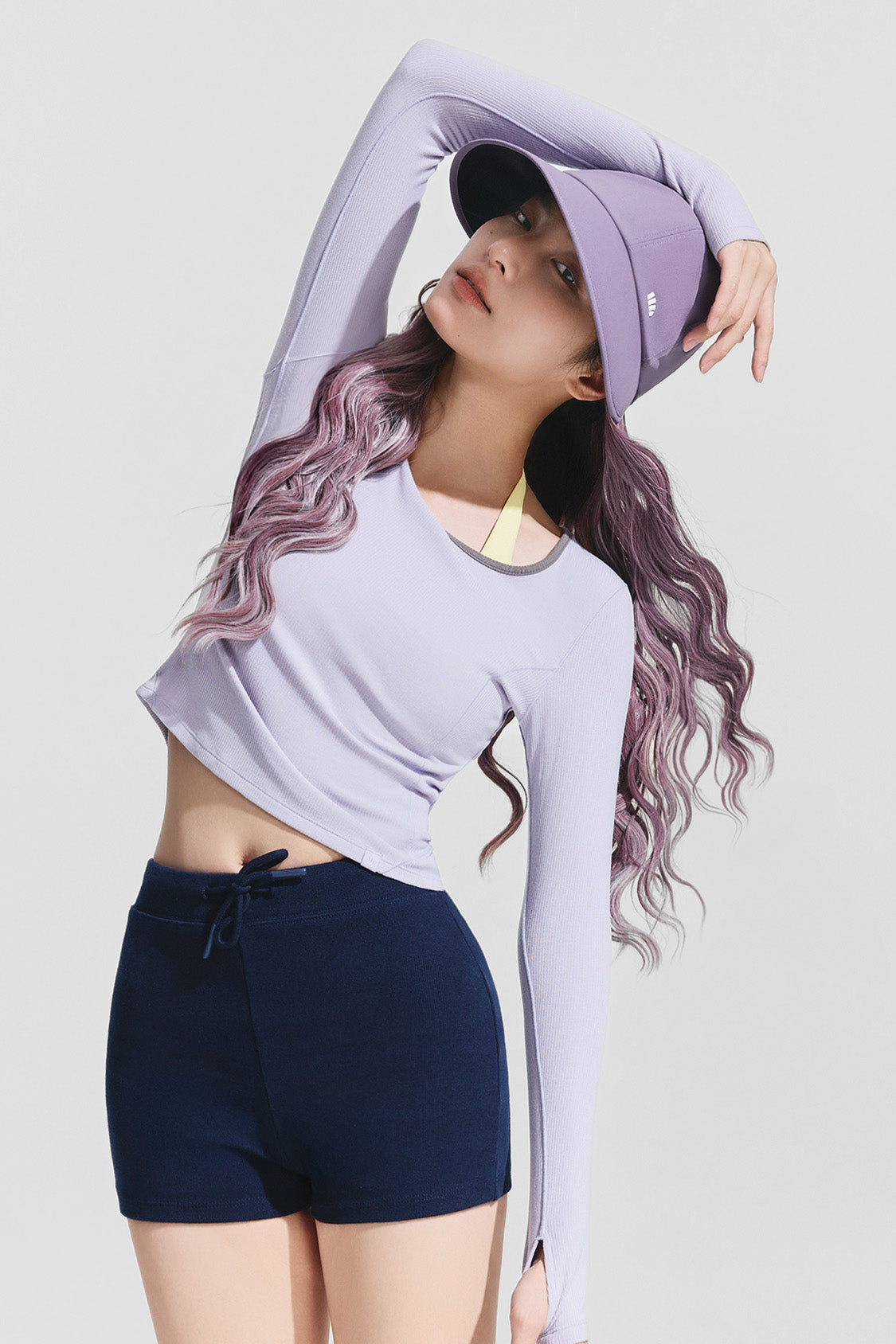 women's puffi-hair sun shield cap with 3d ventilation dome #color_puprle cap with lilac pop water waves