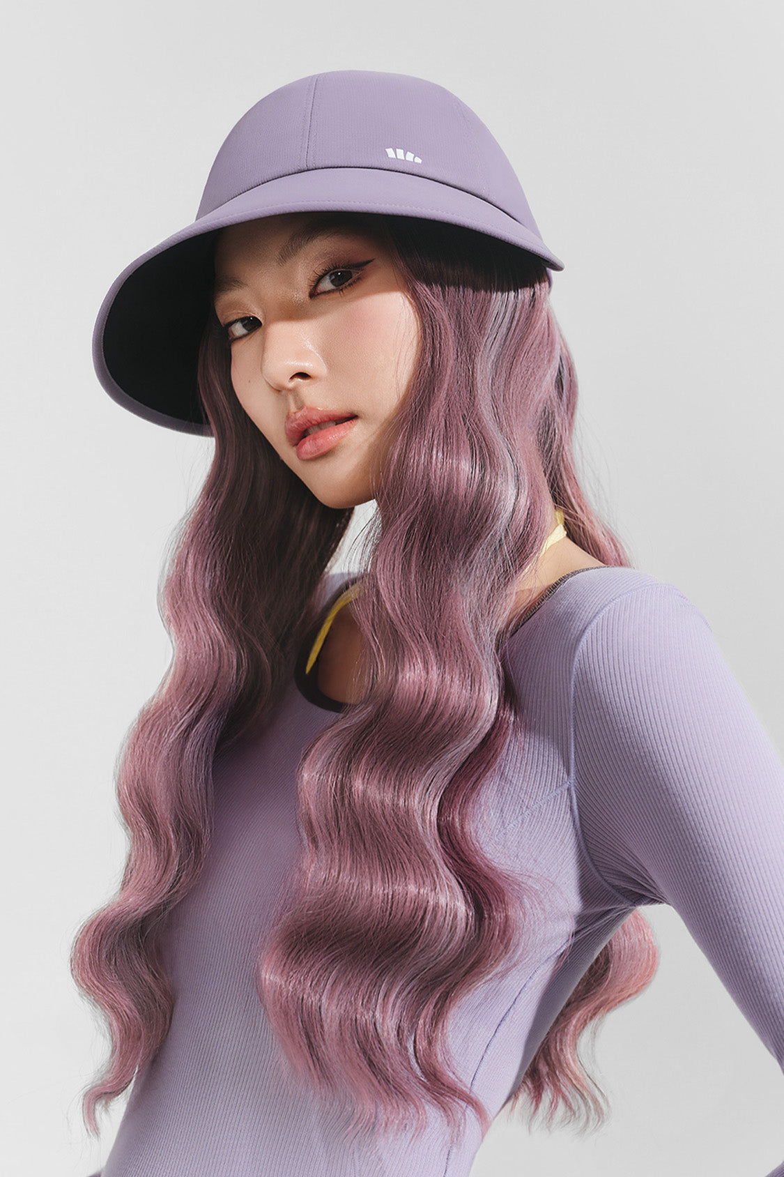 women's puffi-hair sun shield cap with 3d ventilation dome #color_puprle cap with lilac pop water waves