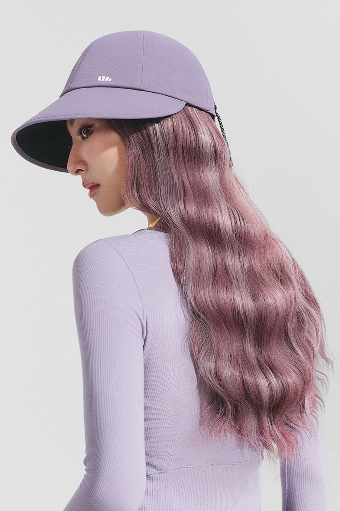 women's puffi-hair sun shield cap with 3d ventilation dome #color_puprle cap with lilac pop water waves