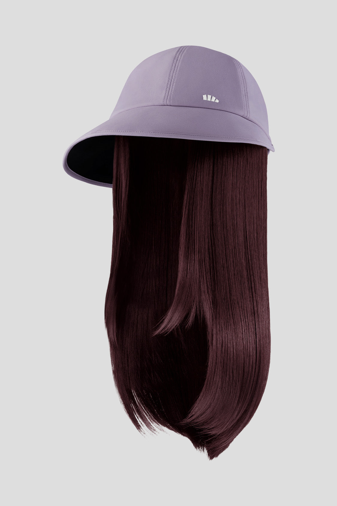 women's puffi-hair sun shield cap with 3d ventilation dome #color_purple cap with wine red straight hair