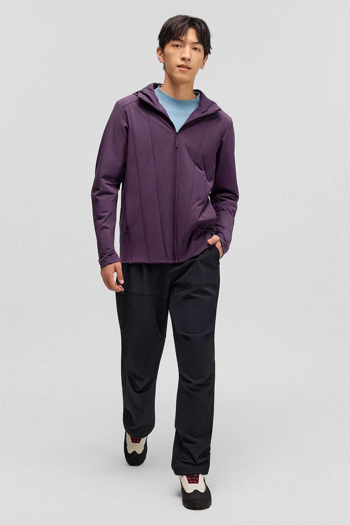 beneunder hoodflex mens medium warmth hooded stretch fleece vest #color_purple