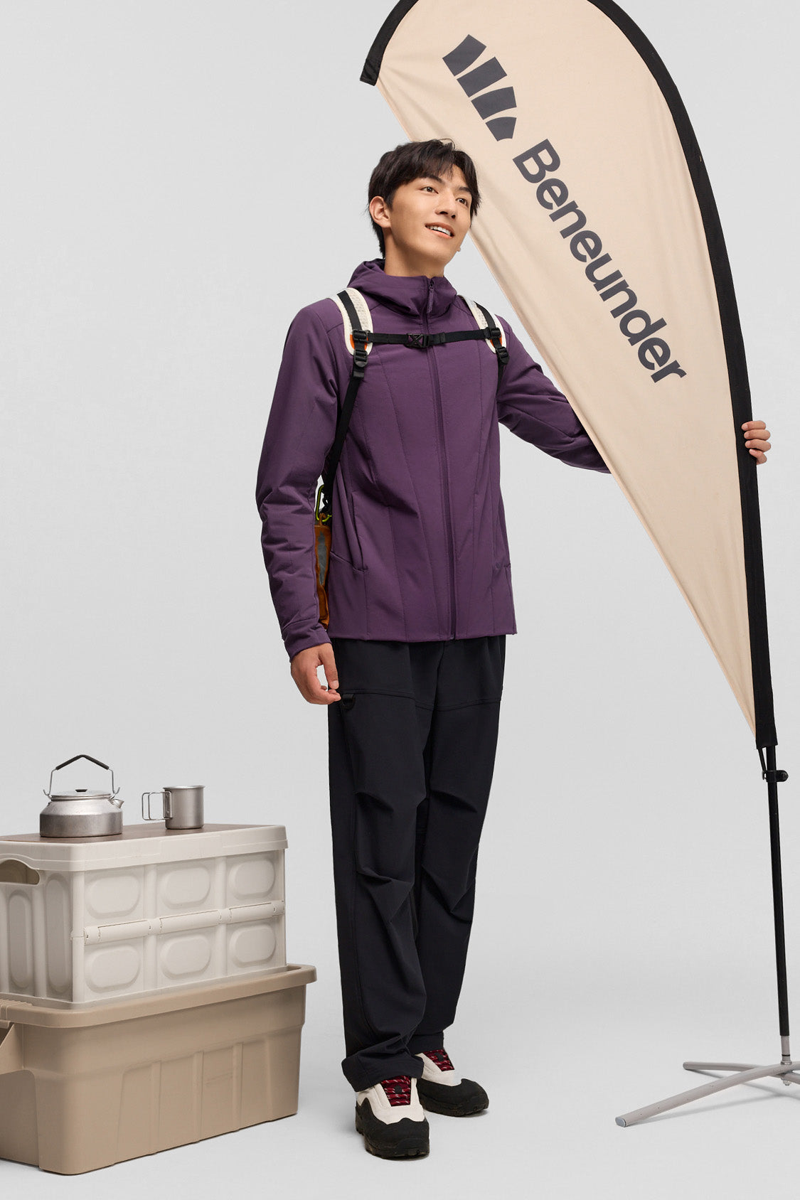 beneunder hoodflex mens medium warmth hooded stretch fleece vest #color_purple