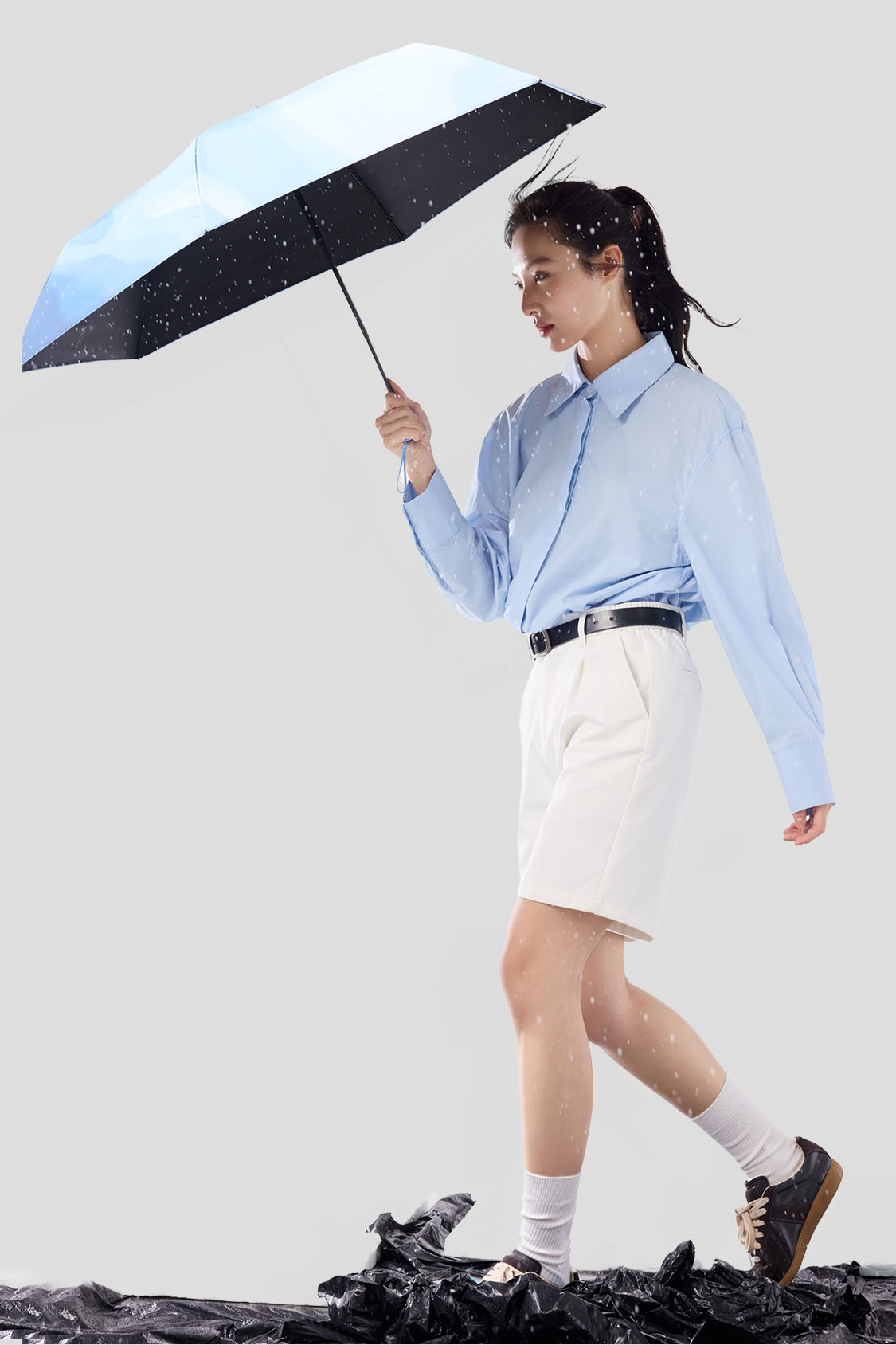 Dual - Paraguas plegable de 3 pliegues para sol y lluvia