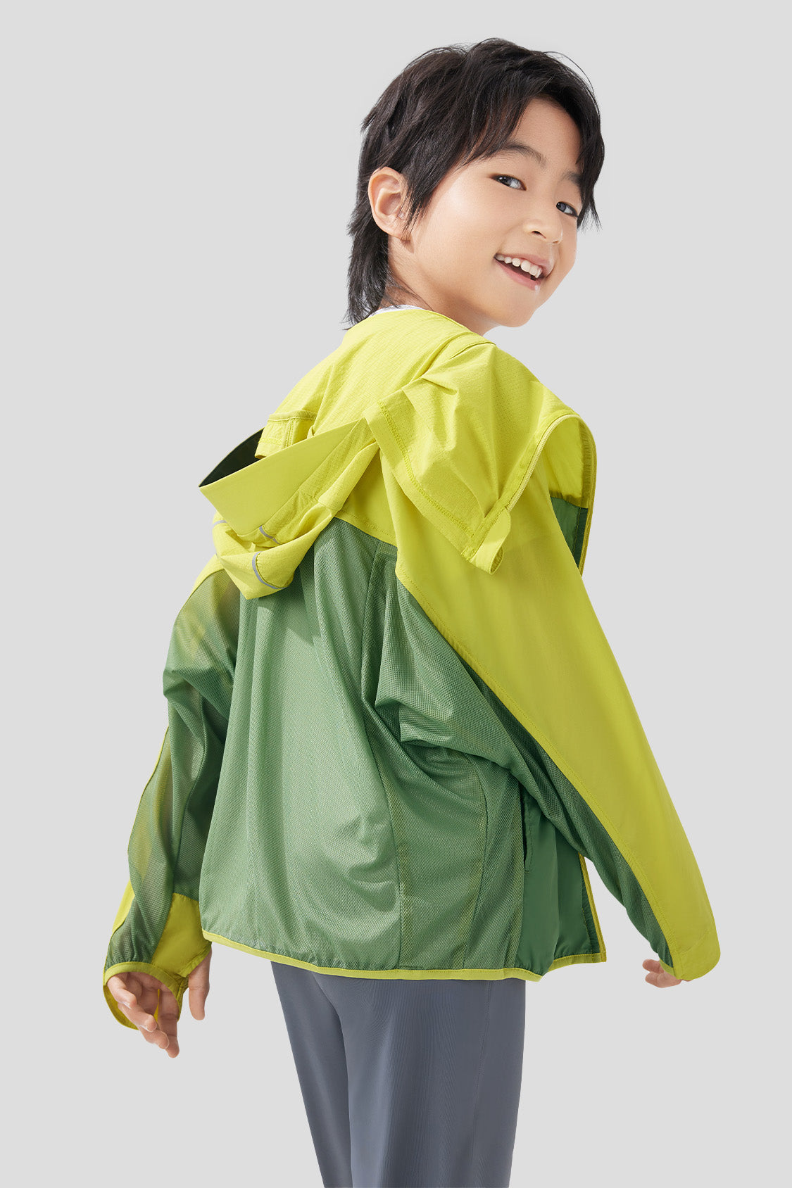 beneunder kid's sun protection jacket #color_sprout green - deep moss green