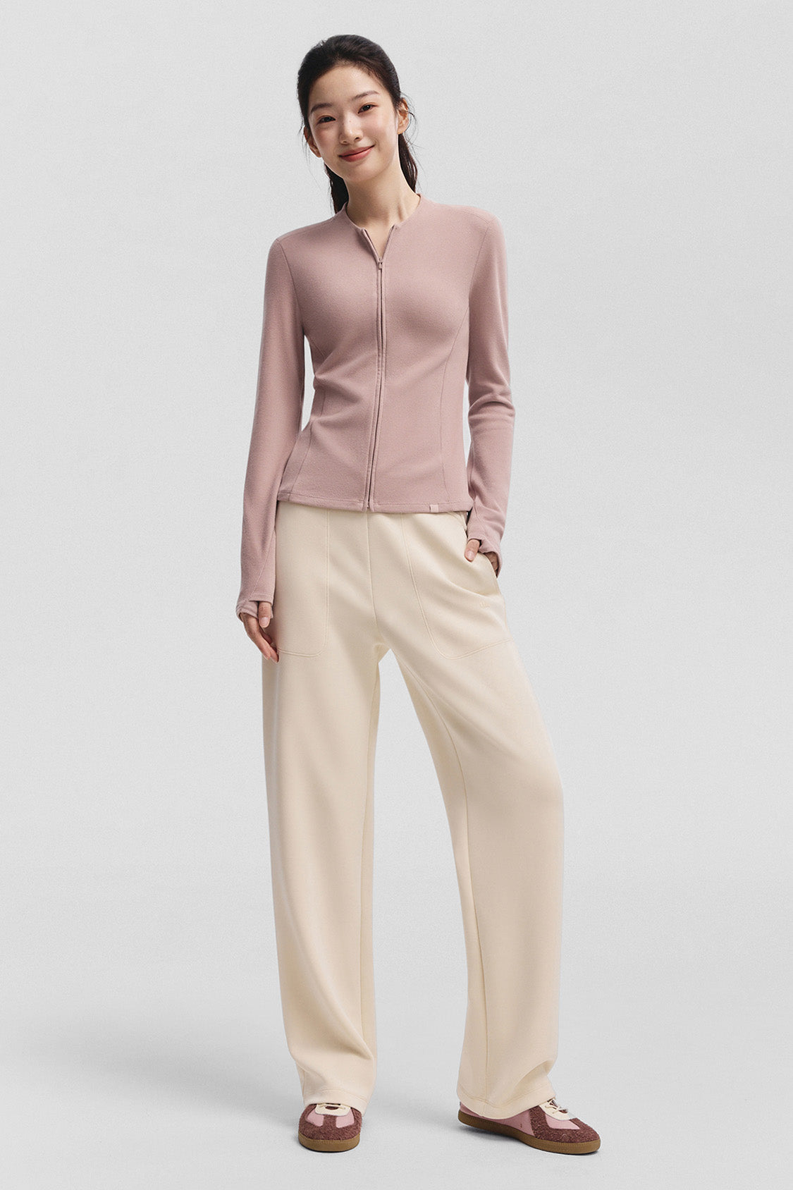 beneunder twintrail womens medium warmth double zip fleece base layer #color_taupe