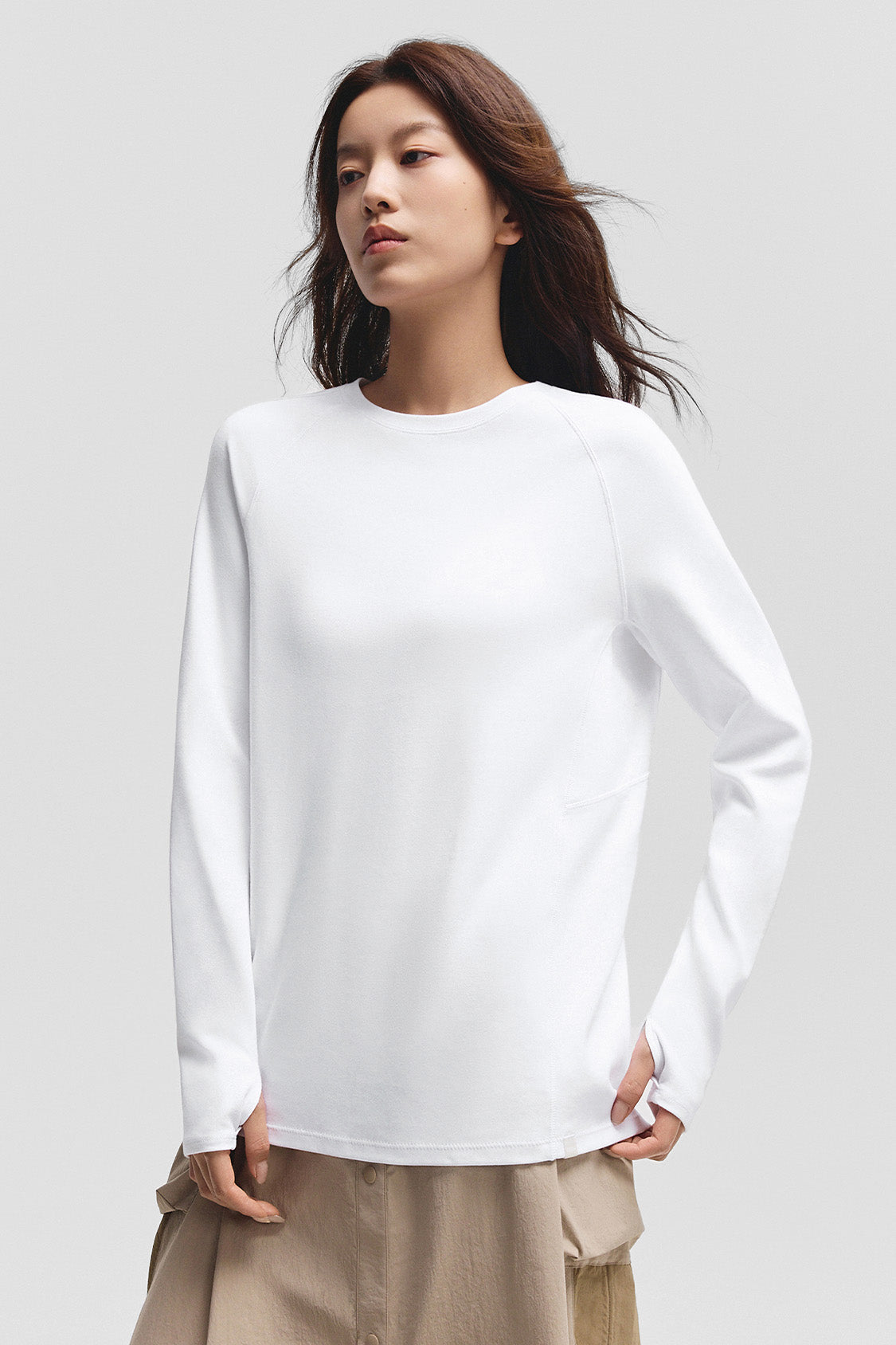 beneunder gopod womens memory cotton stretch long sleeve tee#color_white
