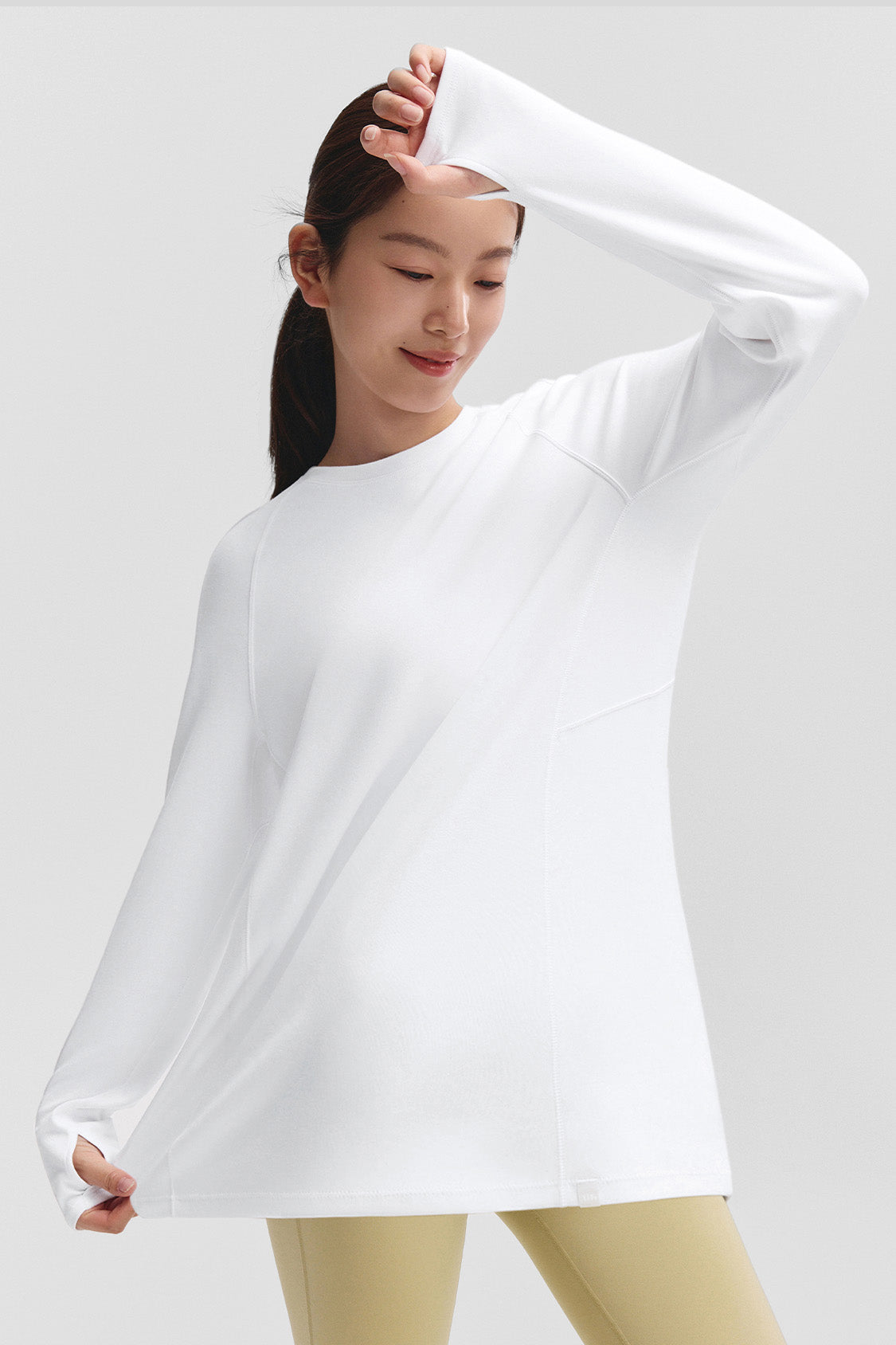 beneunder gopod womens memory cotton stretch long sleeve tee#color_white