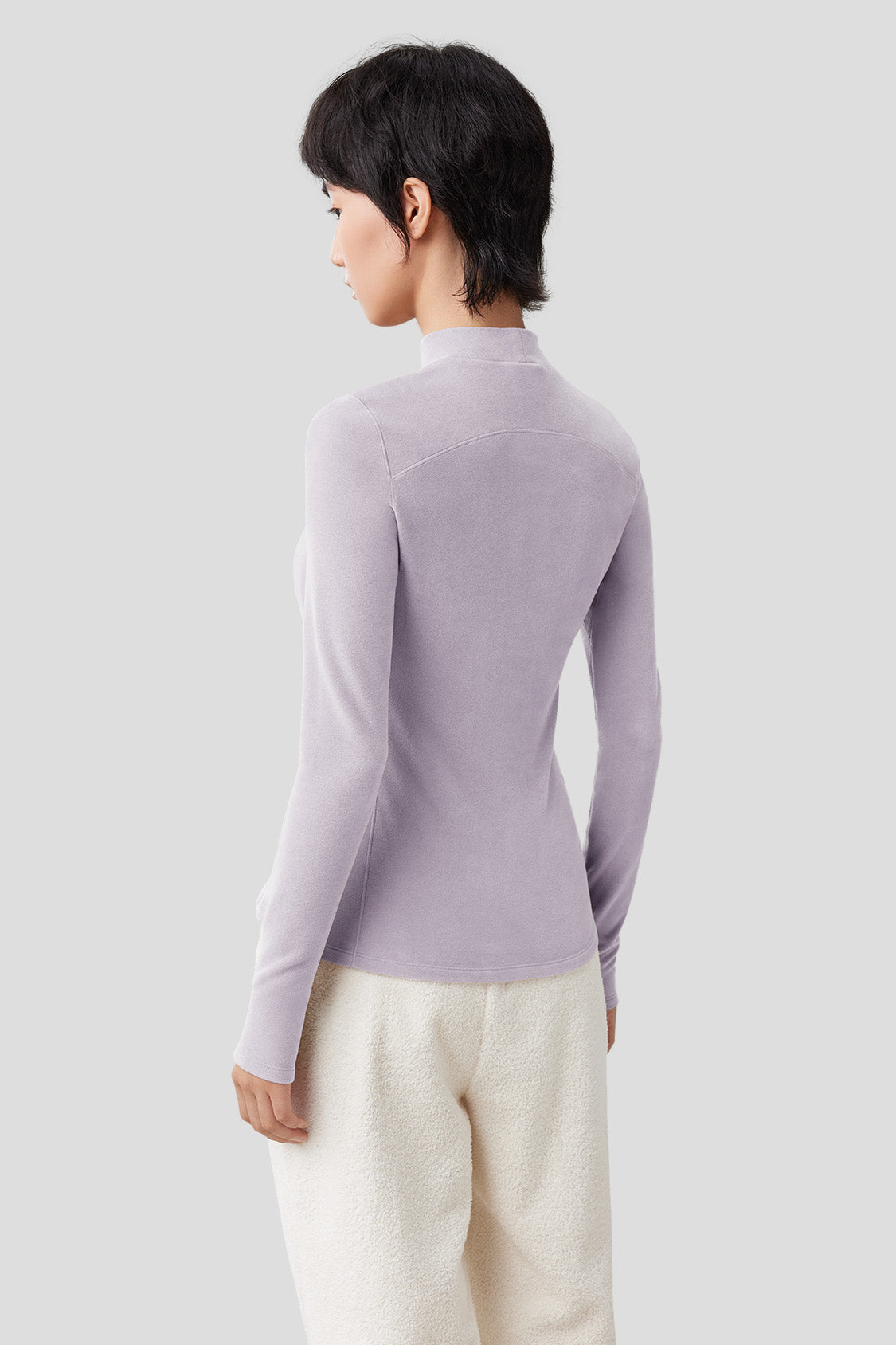beneunder women's mid-warm half turtle-neck fleece long-sleeve shirt #color_lavender purple