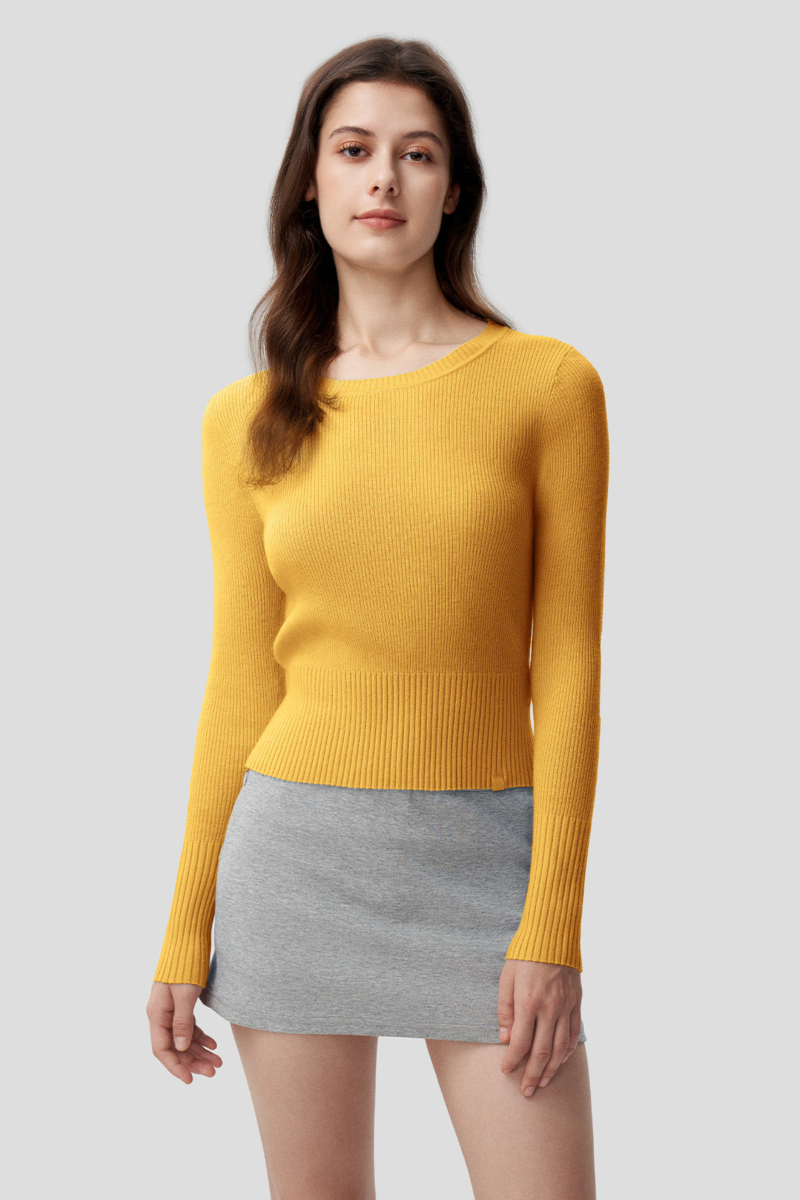 women's short-length tech wool long-sleeve sweater #color_coconut brown