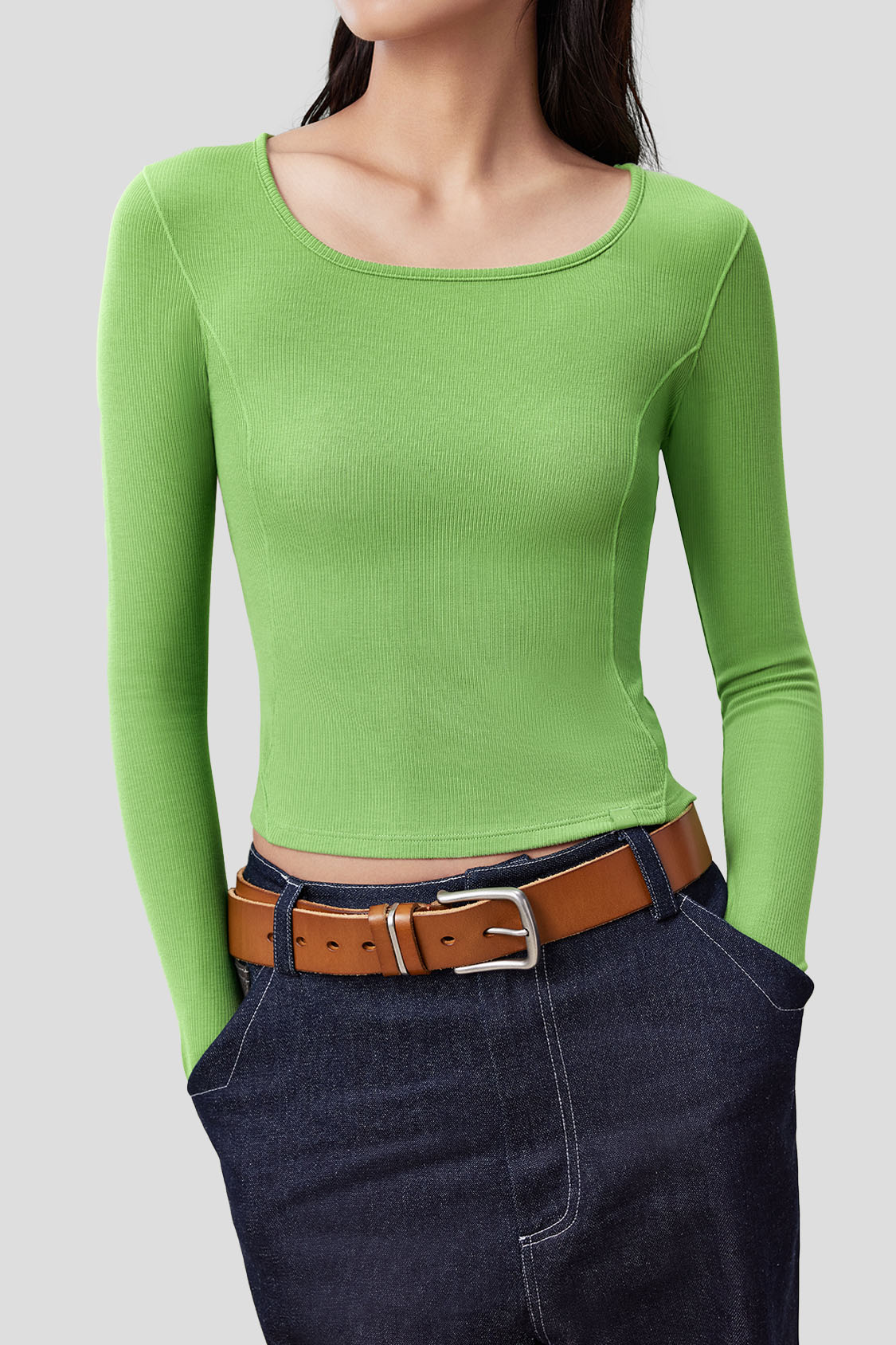 Women's Short U-Neck Skin-Fit Long Sleeve Shirt