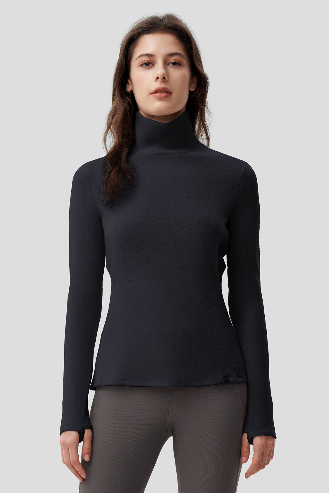 women's warm high neck fleece base layer #color_black