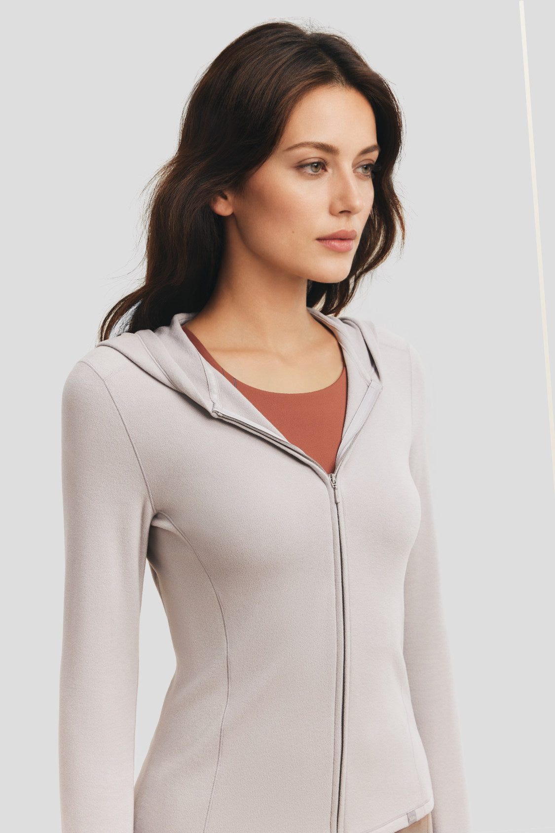 Women's High-Stretch Fleece Two-Way-Zip Hooded Base Layer Top (Mid Warmth) PM023
