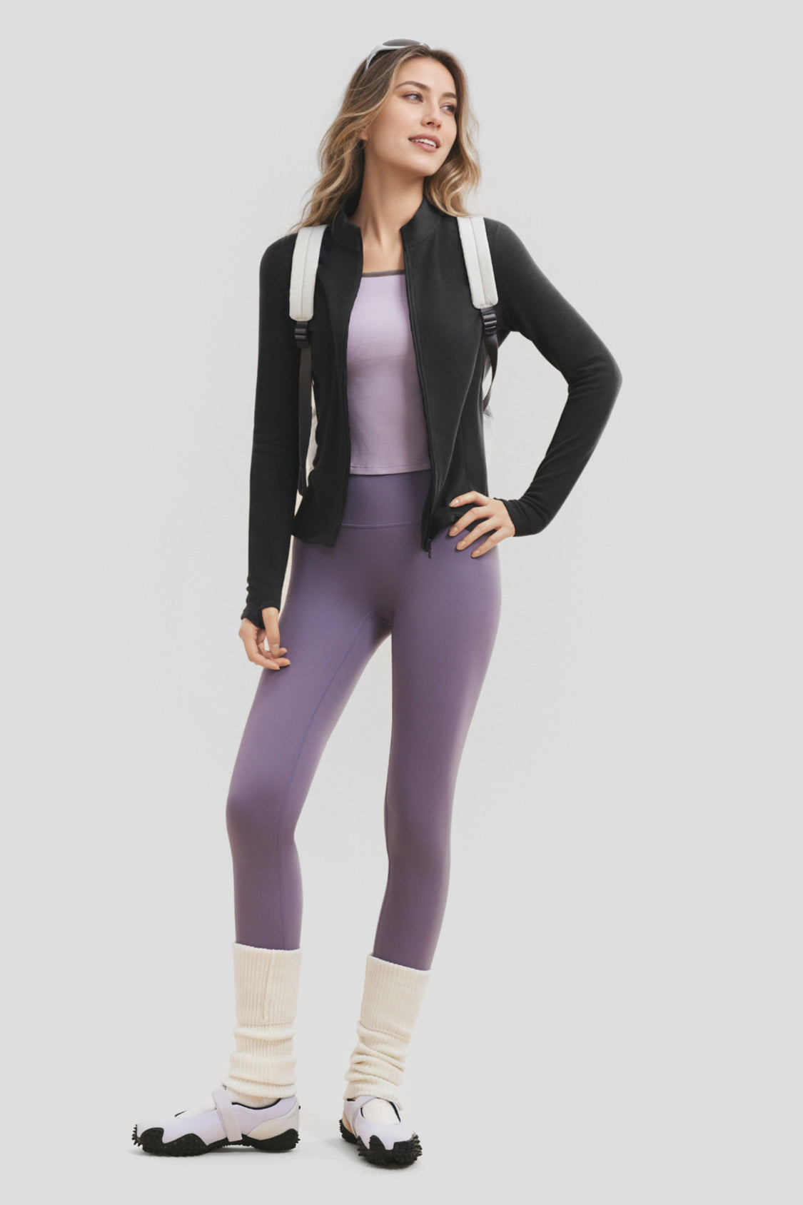 Women's High-Stretch Fleece Stand-Collar Two-Way-Zip Base Layer Top (Mid Warmth) PM021