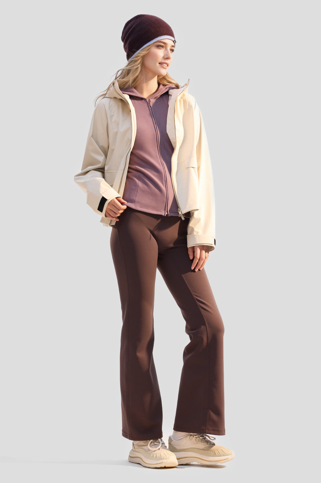 Women's High-Stretch Fleece Two-Way-Zip Hooded Base Layer Top (Mid Warmth) PM023