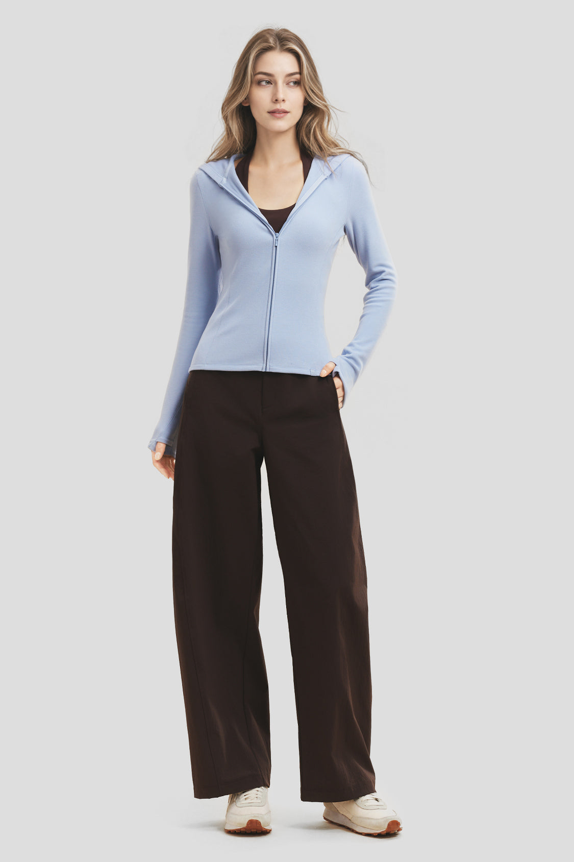 Women's High-Stretch Fleece Two-Way-Zip Hooded Base Layer Top (Mid Warmth) PM023